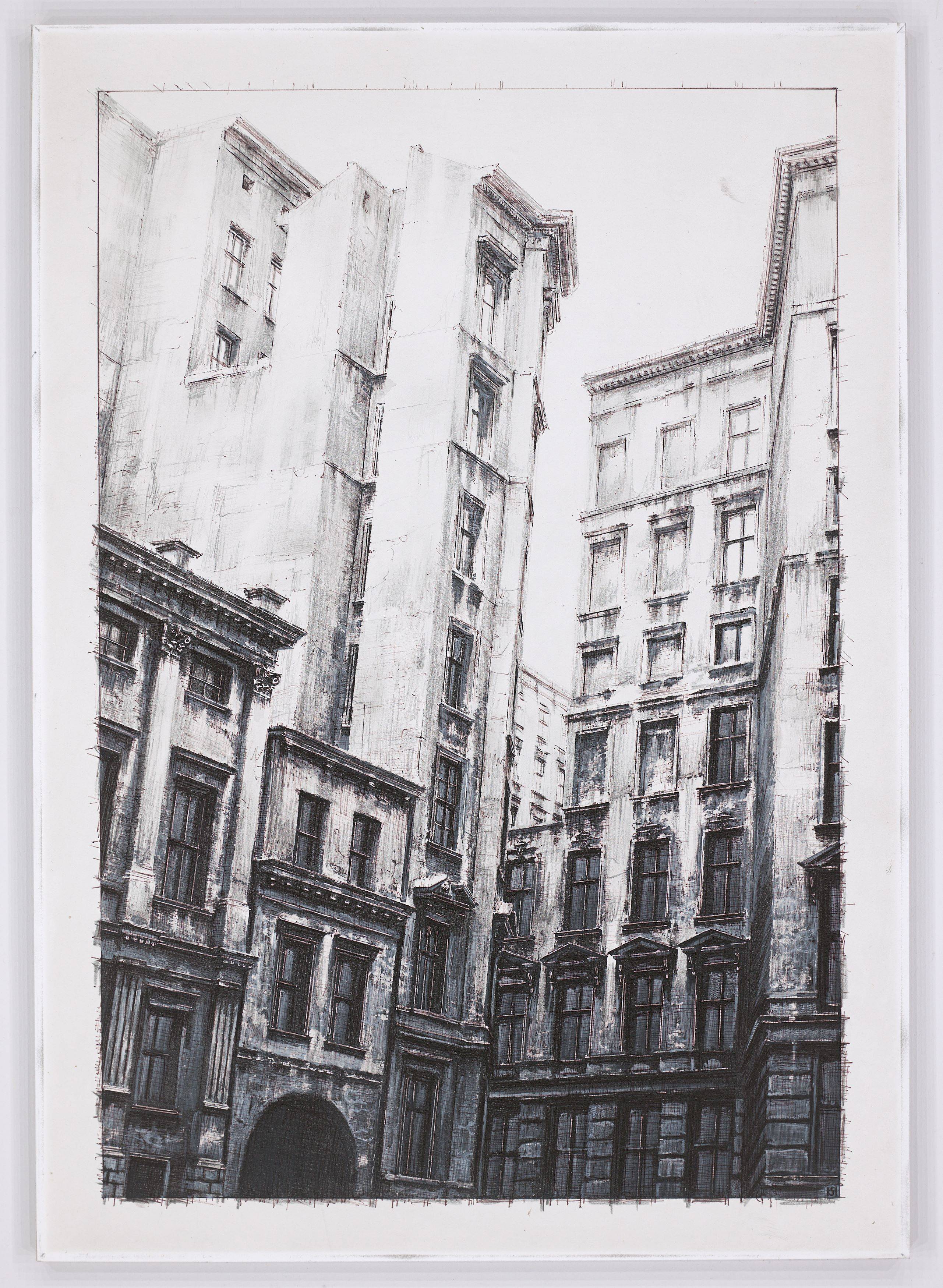 Auf diesem Bild ist das folgende Kunstwerk zu sehen: Stefan Hoenerloh. Vorzeichnung zu: L'Atelier de Rebecca Oldenburg. 2004.