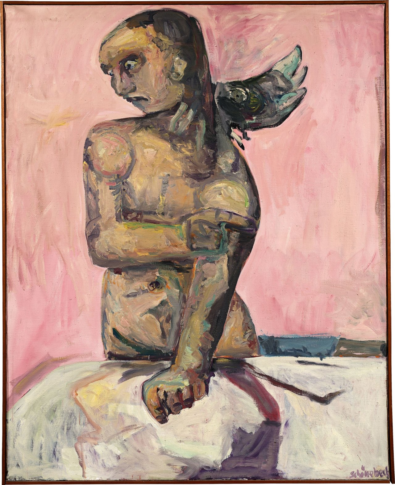 Auf diesem Bild ist das folgende Kunstwerk zu sehen: Eugen Schönebeck. „Figur mit Vogel I“. 1963/64.