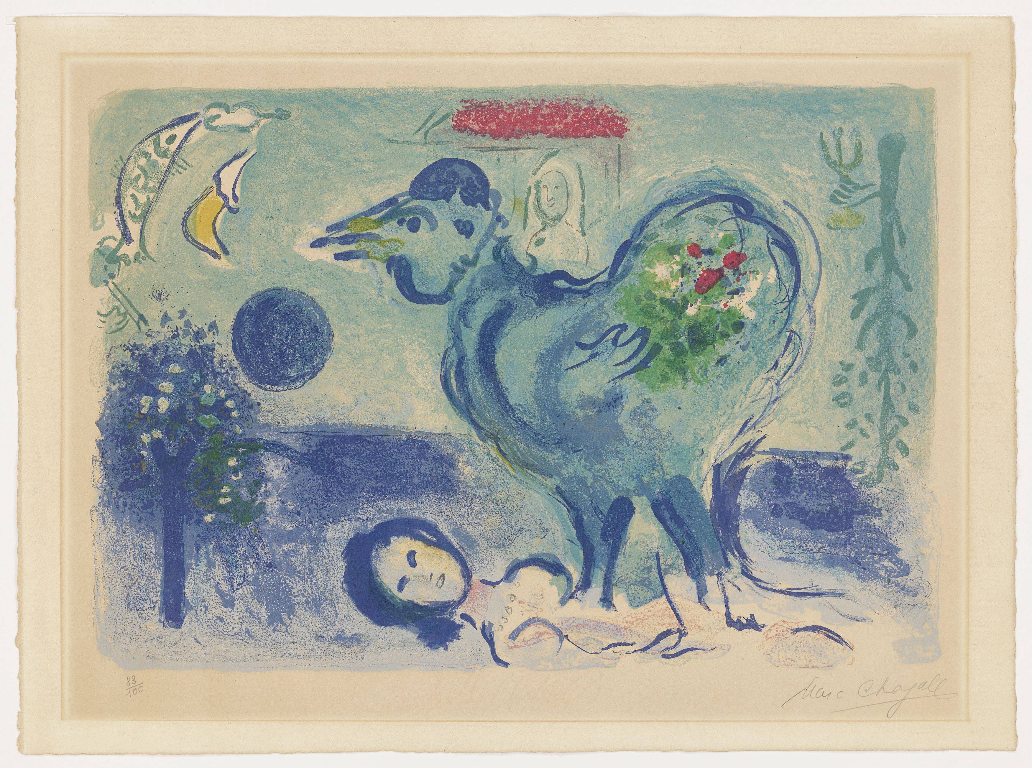 This picture shows the following artwork: Marc Chagall. ”Paysage au Coq”. 1958.