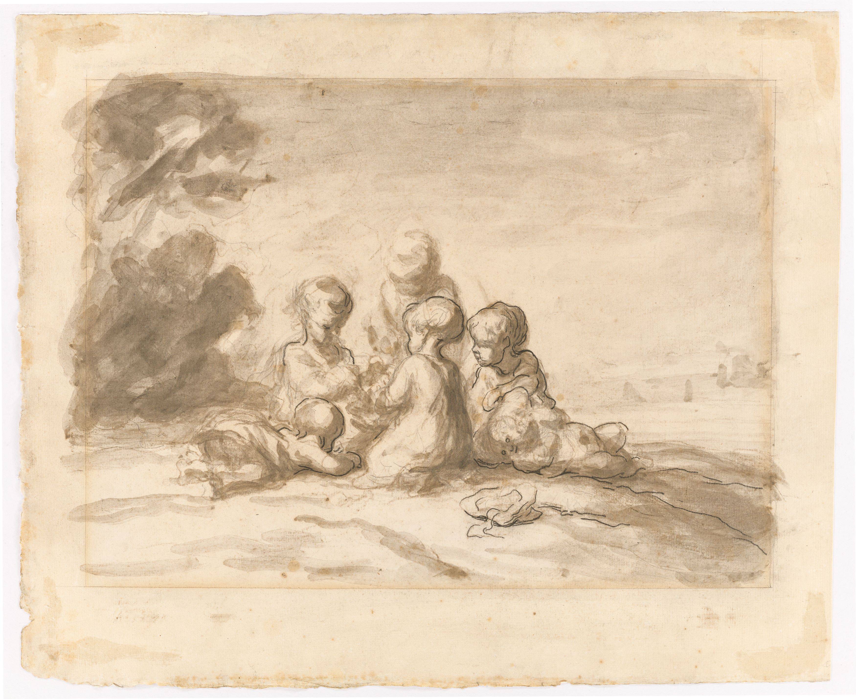 This picture shows the following artwork: Honoré Daumier. ”Enfants jouant sous des arbres”.