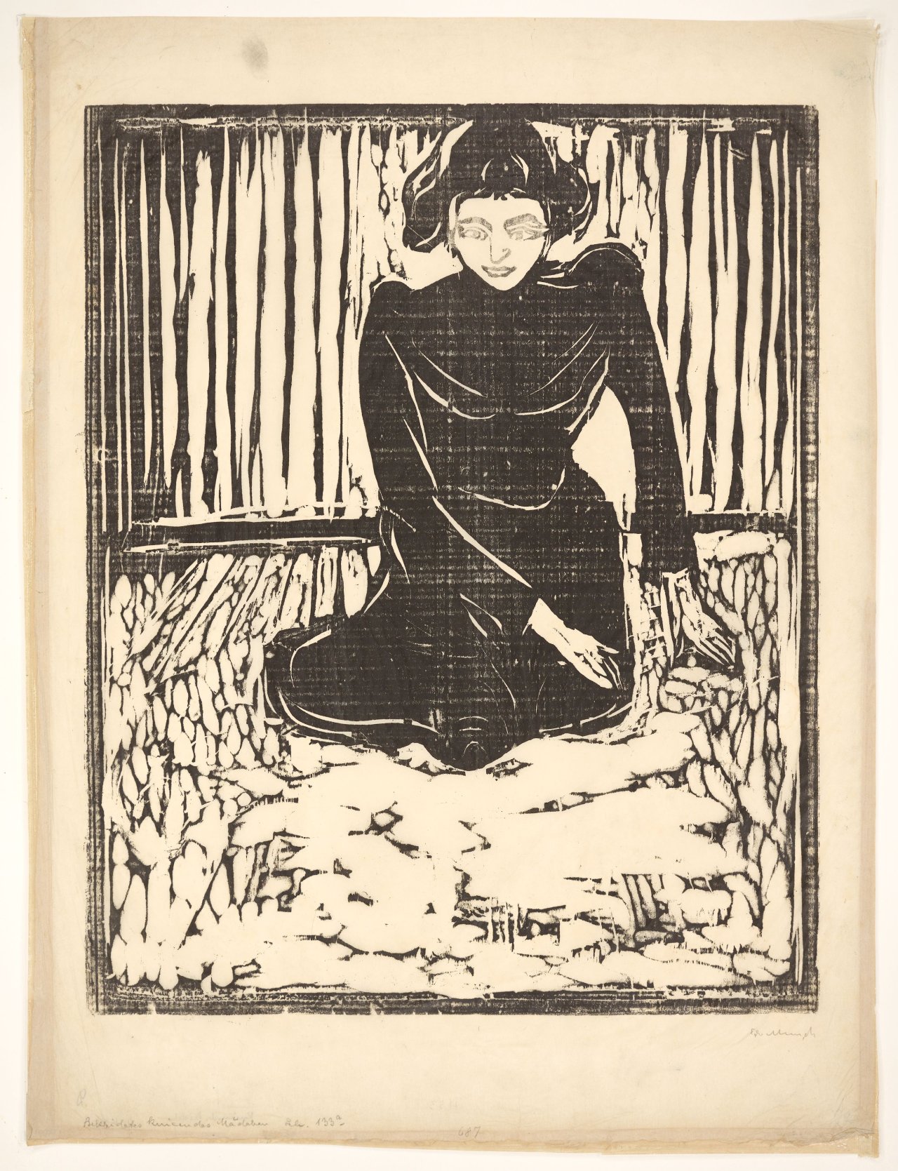 This picture shows the following artwork: Edvard Munch. ”Frau, auf dem Boden sitzend”. 1899.