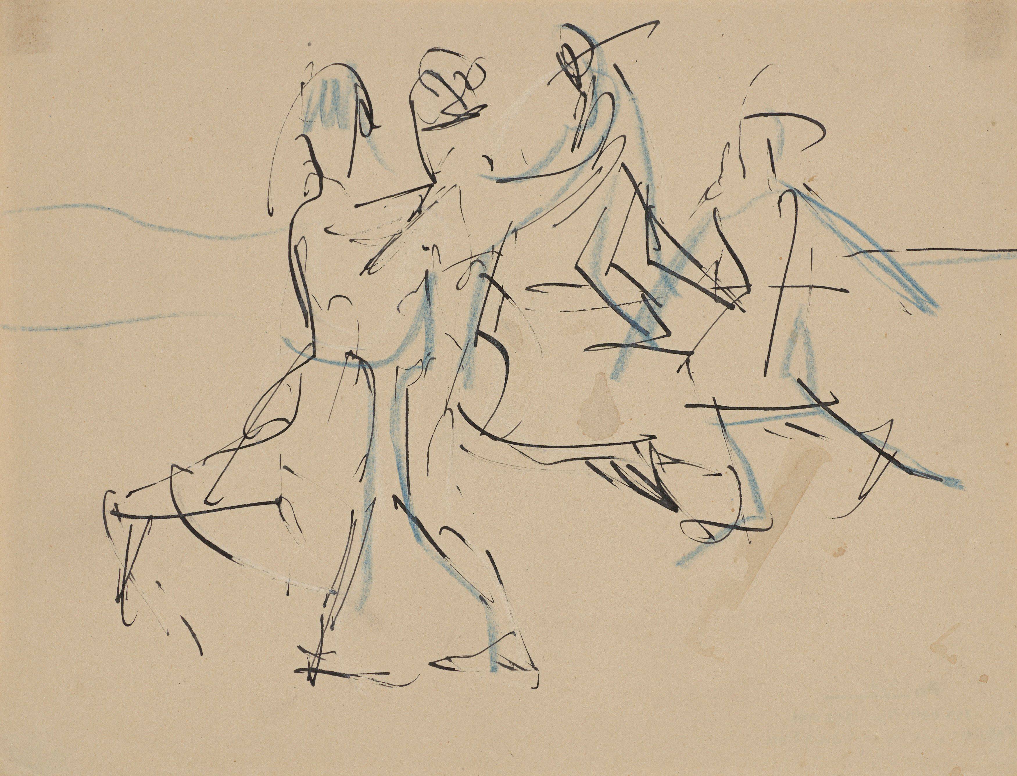 This picture shows the following artwork: Ernst Ludwig Kirchner. Ice skaters (dancing). Circa 1920.