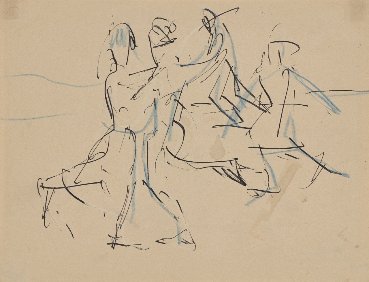 This picture shows the following artwork: Ernst Ludwig Kirchner. Ice skaters (dancing). Circa 1920.