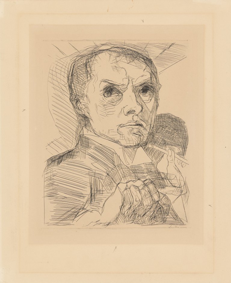 Auf diesem Bild ist das folgende Kunstwerk zu sehen: Max Beckmann. „Selbstbildnis mit Griffel“. Um 1916.