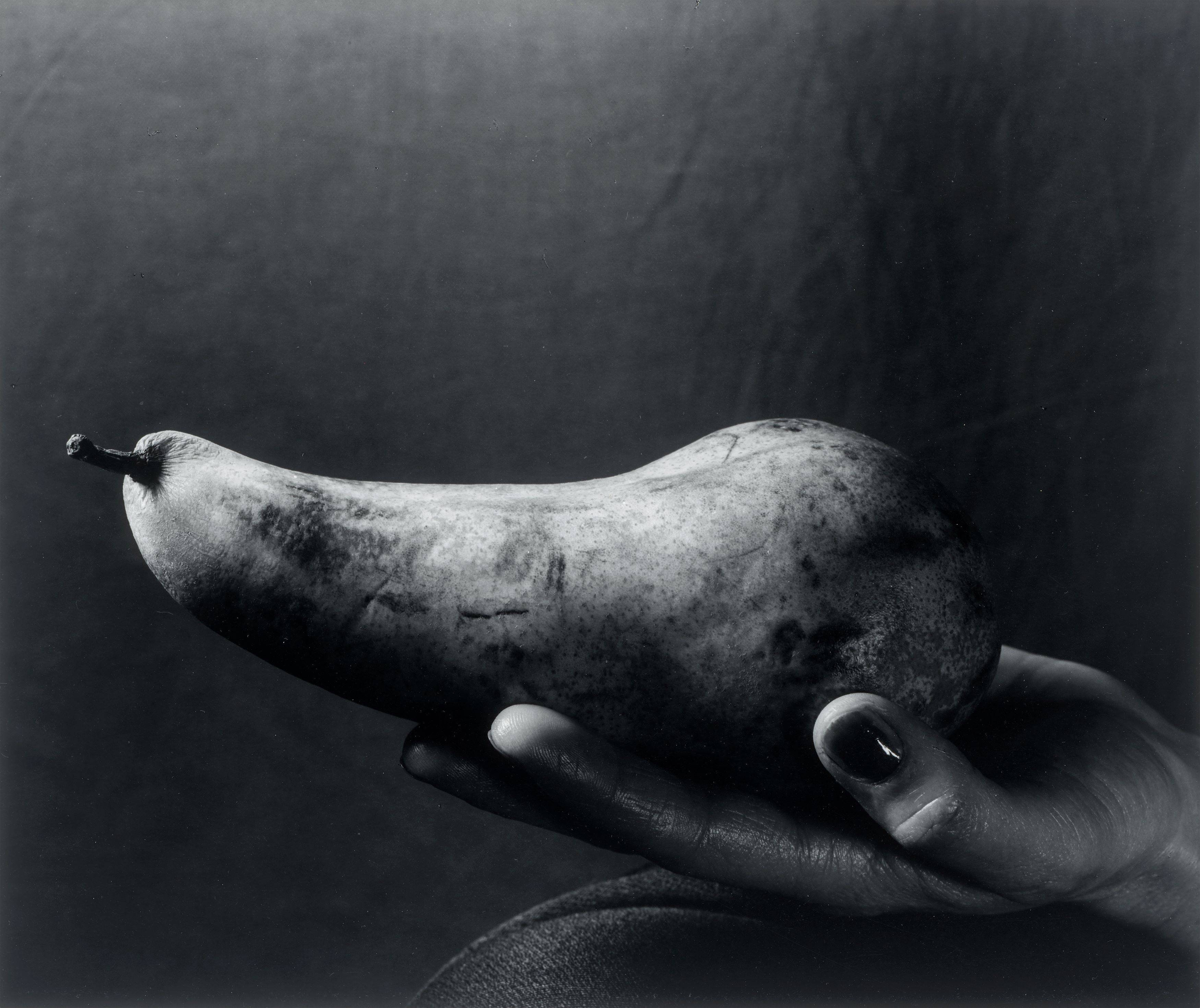 Auf diesem Bild ist das folgende Kunstwerk zu sehen: Manfred Paul. „Birne mit Hand