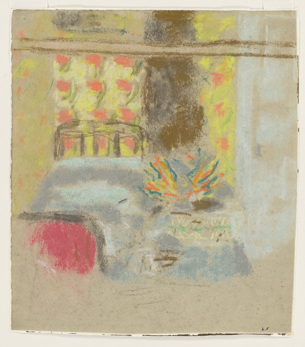 Auf diesem Bild ist das folgende Kunstwerk zu sehen: Édouard Vuillard. „Le lit de la grand-mère“ (Das Bett der Großmutter). Um 1893.