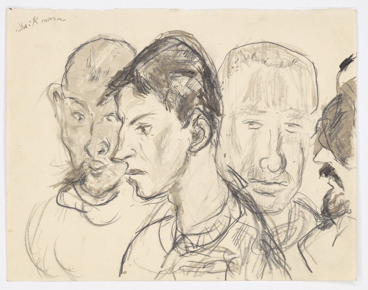 This picture shows the following artwork: Max Beckmann. ”Verwundete – Vier männliche Porträtköpfe”. 1915.