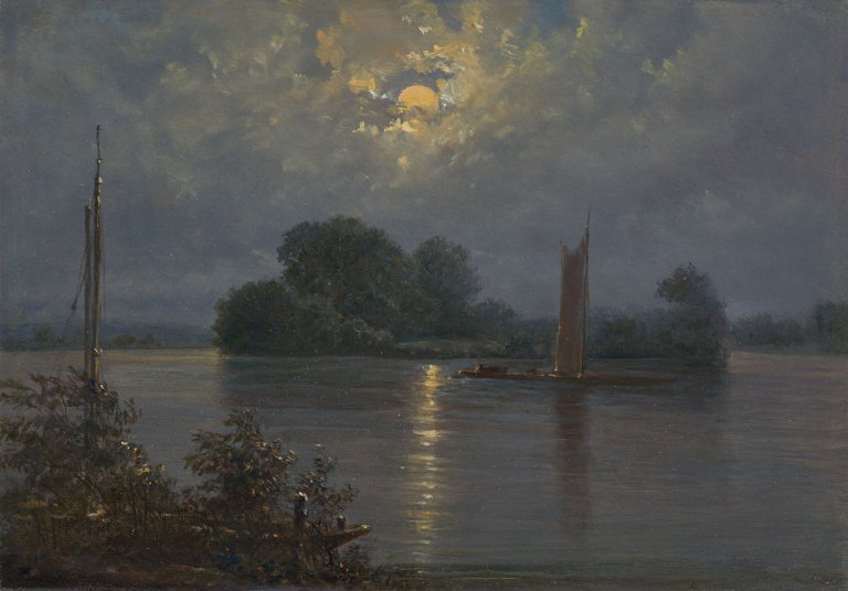 This picture shows the following artwork: Carl Gustav Carus. ”Elbinsel bei Mondschein”. Circa 1844.