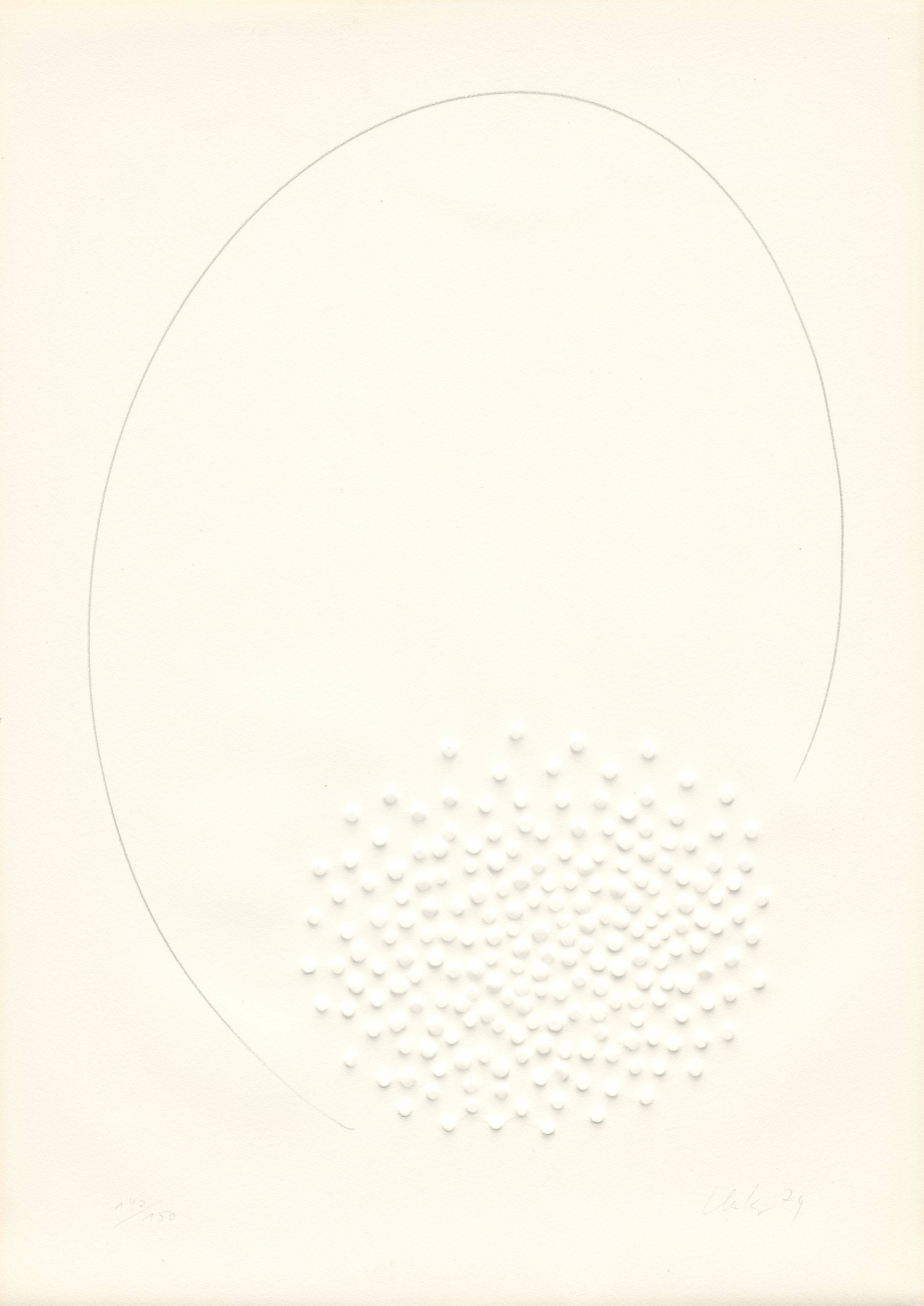 Auf diesem Bild ist das folgende Kunstwerk zu sehen: Günther Uecker. „Hommage à Fontana“. 1974.