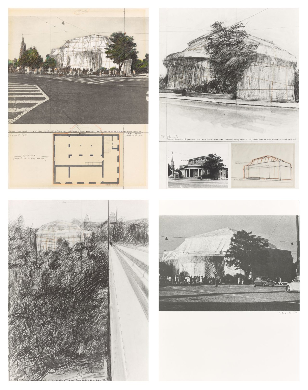 Auf diesem Bild ist das folgende Kunstwerk zu sehen:  Christo und Jeanne-Claude. „Packed Kunsthalle Bern, Project“. 1972.