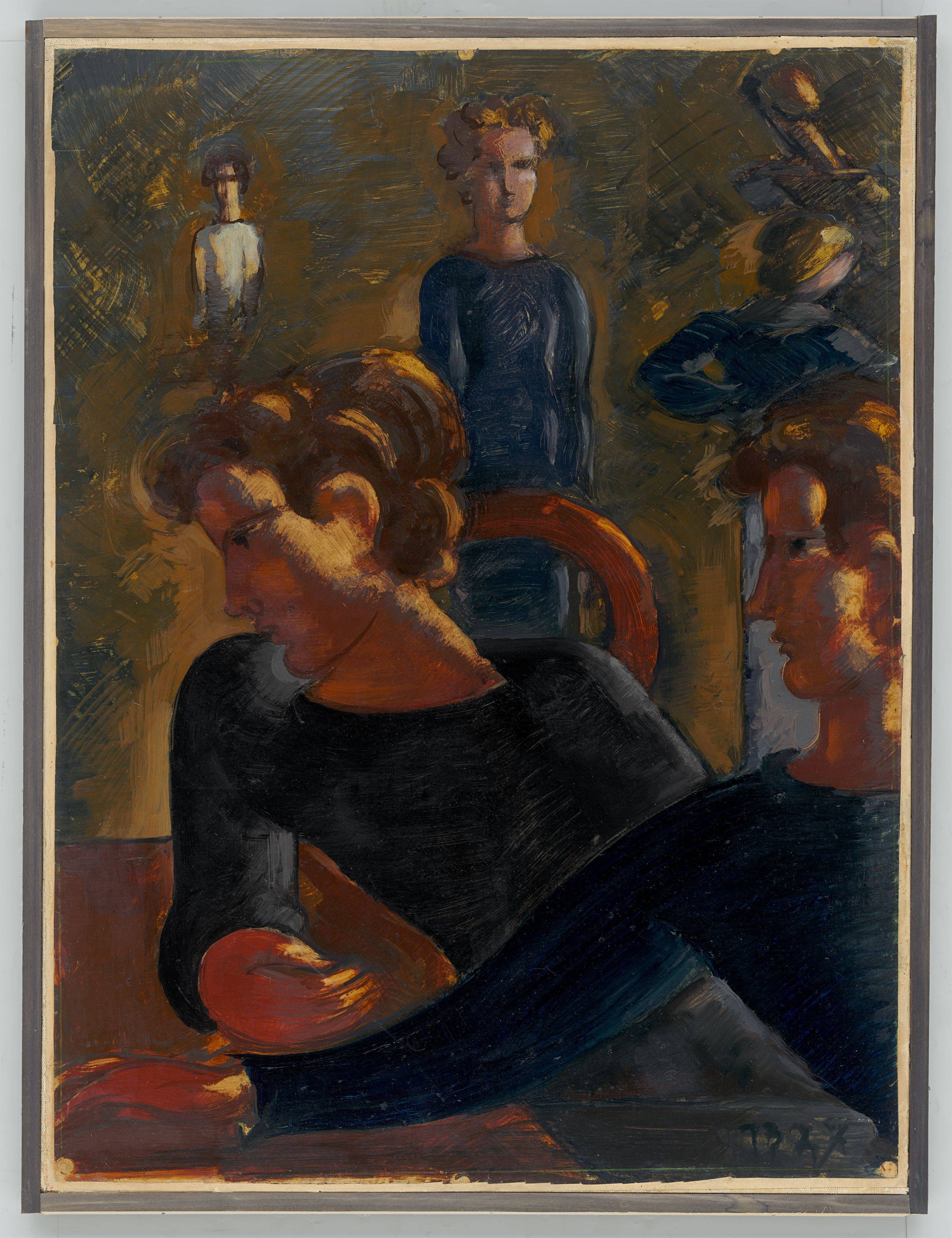 Auf diesem Bild ist das folgende Kunstwerk zu sehen: Oskar Schlemmer. „Szene am Tisch II“. 1937.