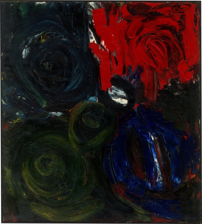 Auf diesem Bild ist das folgende Kunstwerk zu sehen: Ernst Wilhelm Nay. „Im Dunkel – Feuer“. 1963.