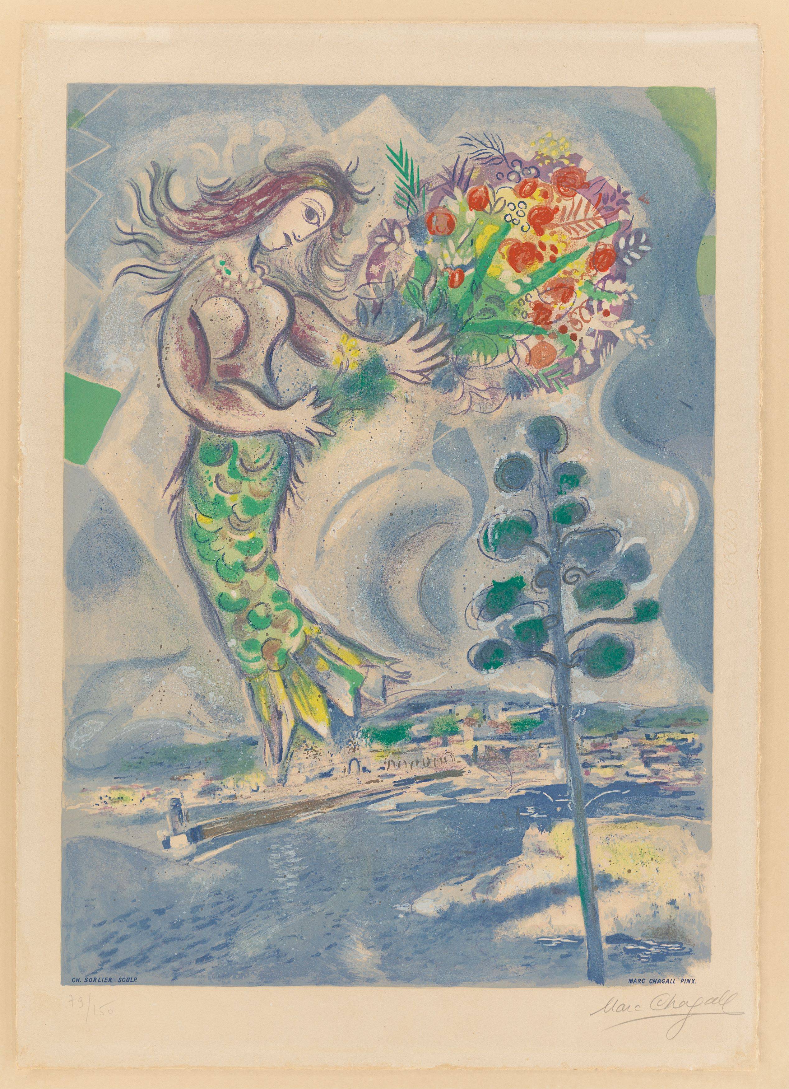 Auf diesem Bild ist das folgende Kunstwerk zu sehen: Marc Chagall. „Sirène au pin“. 1967.