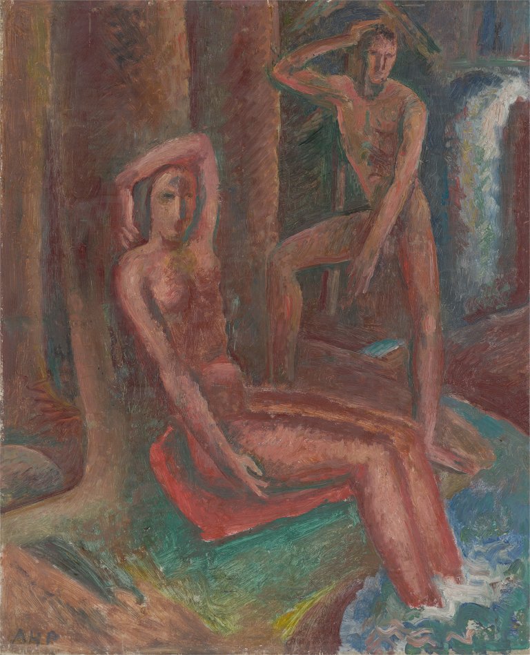 This picture shows the following artwork: Alfred Heinrich Pellegrini. ”Paar am Wasserfall”. 1918.