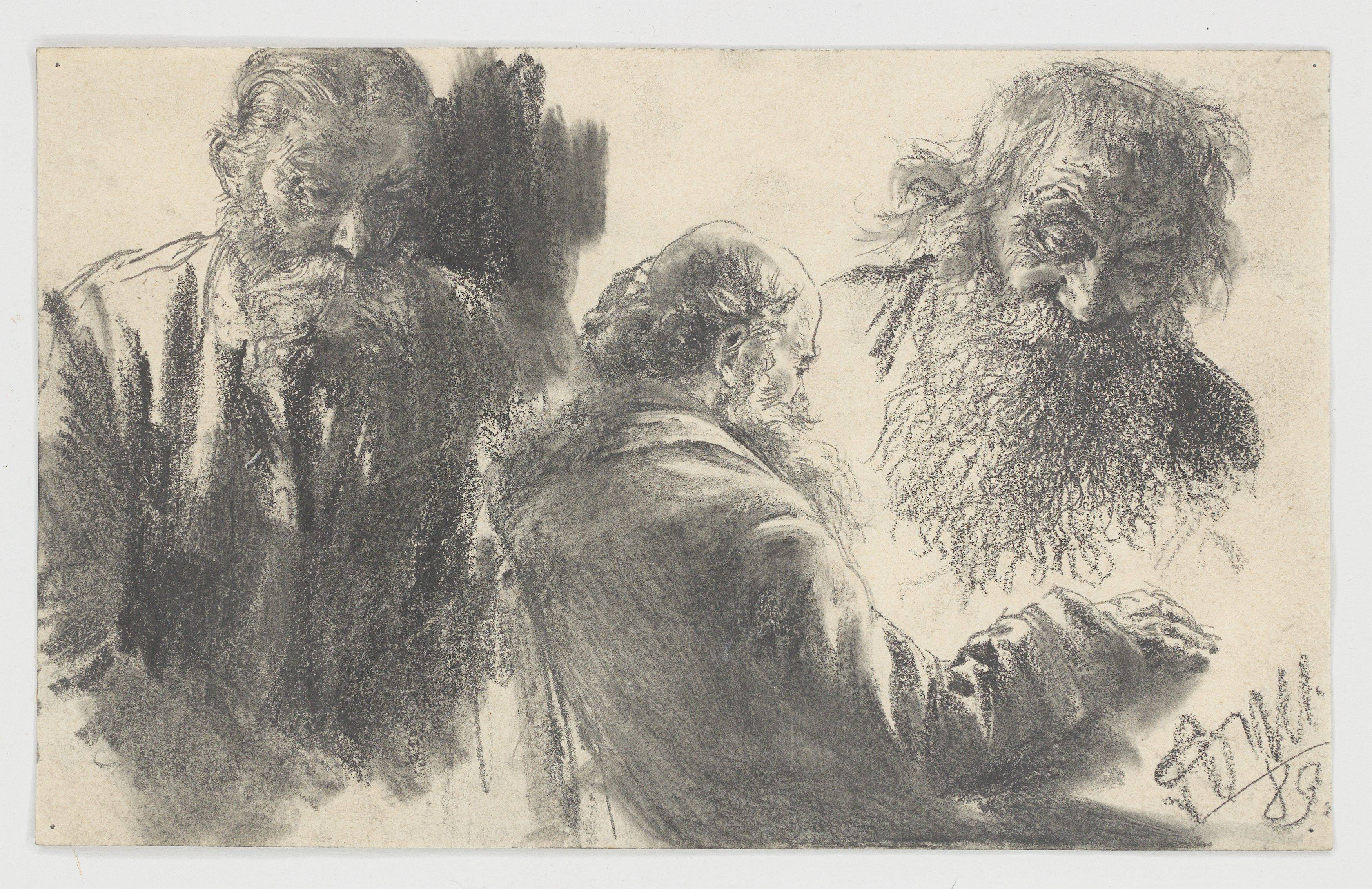 This picture shows the following artwork: Adolph Menzel. Study sheet with three sketches of a bearded man. 1889.