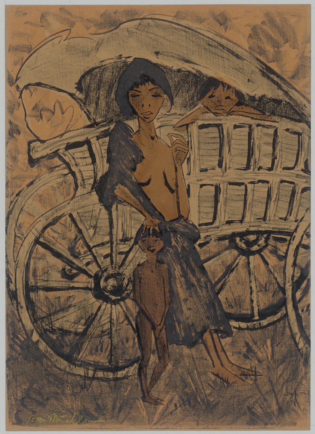 This picture shows the following artwork: Otto Mueller. ”Zigeunerin mit dem Kind vor dem Planwagen”. 1926/27.