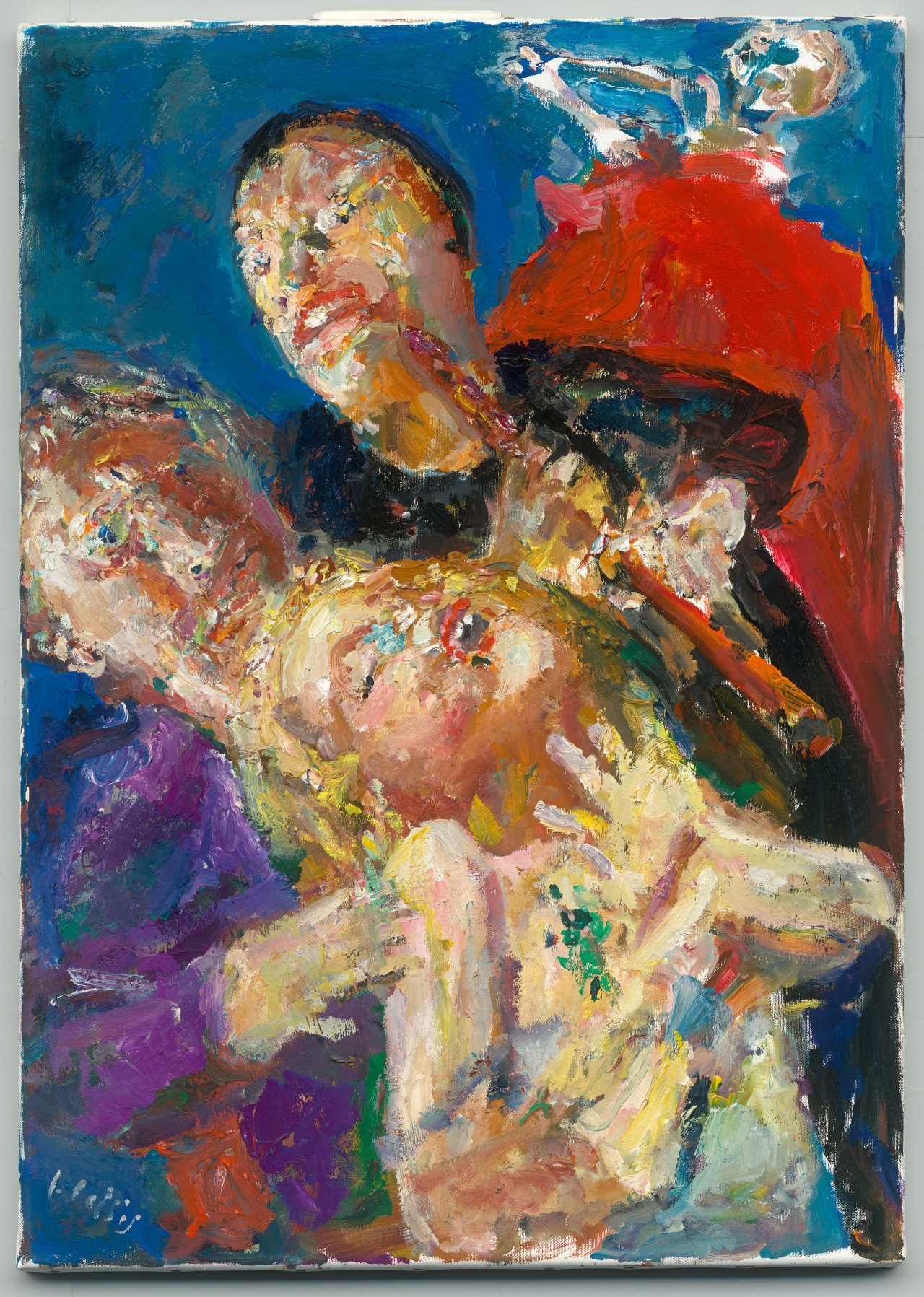 Auf diesem Bild ist das folgende Kunstwerk zu sehen: Bernhard Heisig. Mephisto: „Und heute Nacht?“ Faust: „Was gehts dich an?“ Mephisto: „Hab ich doch meine Freude dran“. 2003.