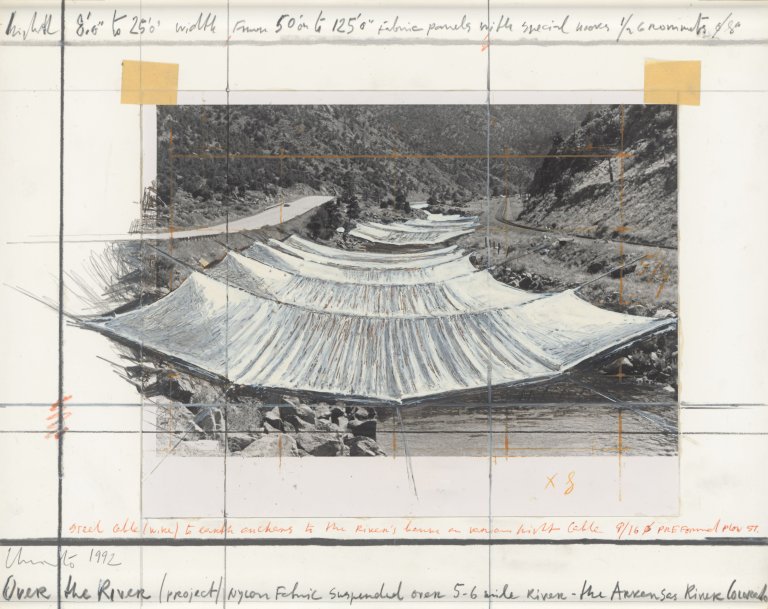 Auf diesem Bild ist das folgende Kunstwerk zu sehen:  Christo. „Over the River (Project)“. 1992.