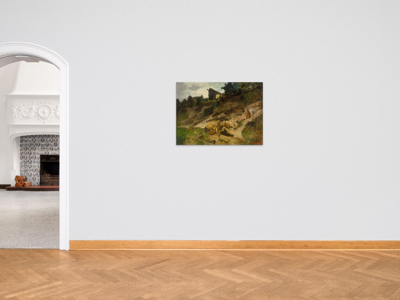 This picture shows the following artwork: Karl Hagemeister. ”Steinbruch mit Hütte” (Quarry with Hut). Circa 1879.