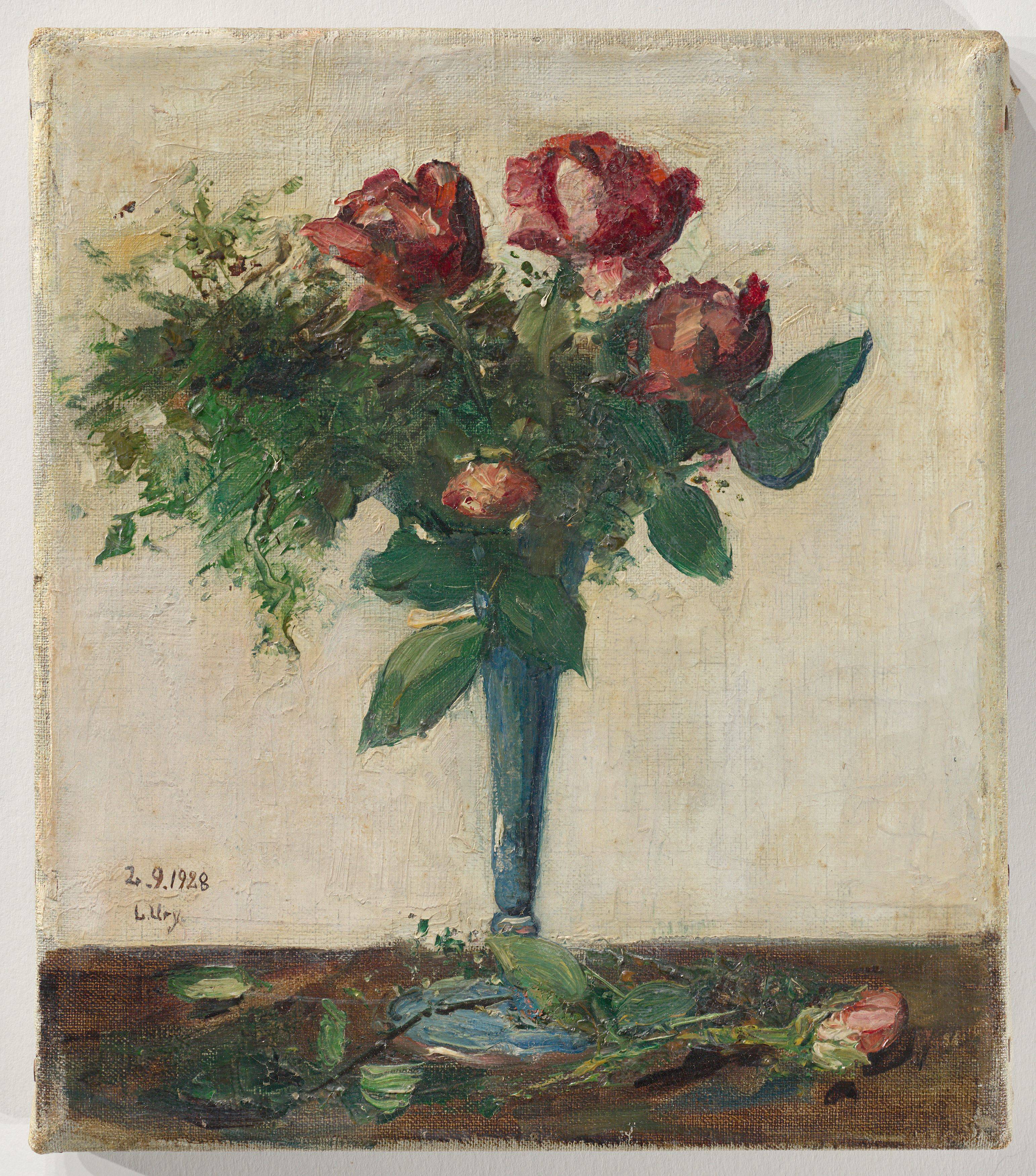 This picture shows the following artwork: Lesser Ury. ”Rote Rosen”. 1928.