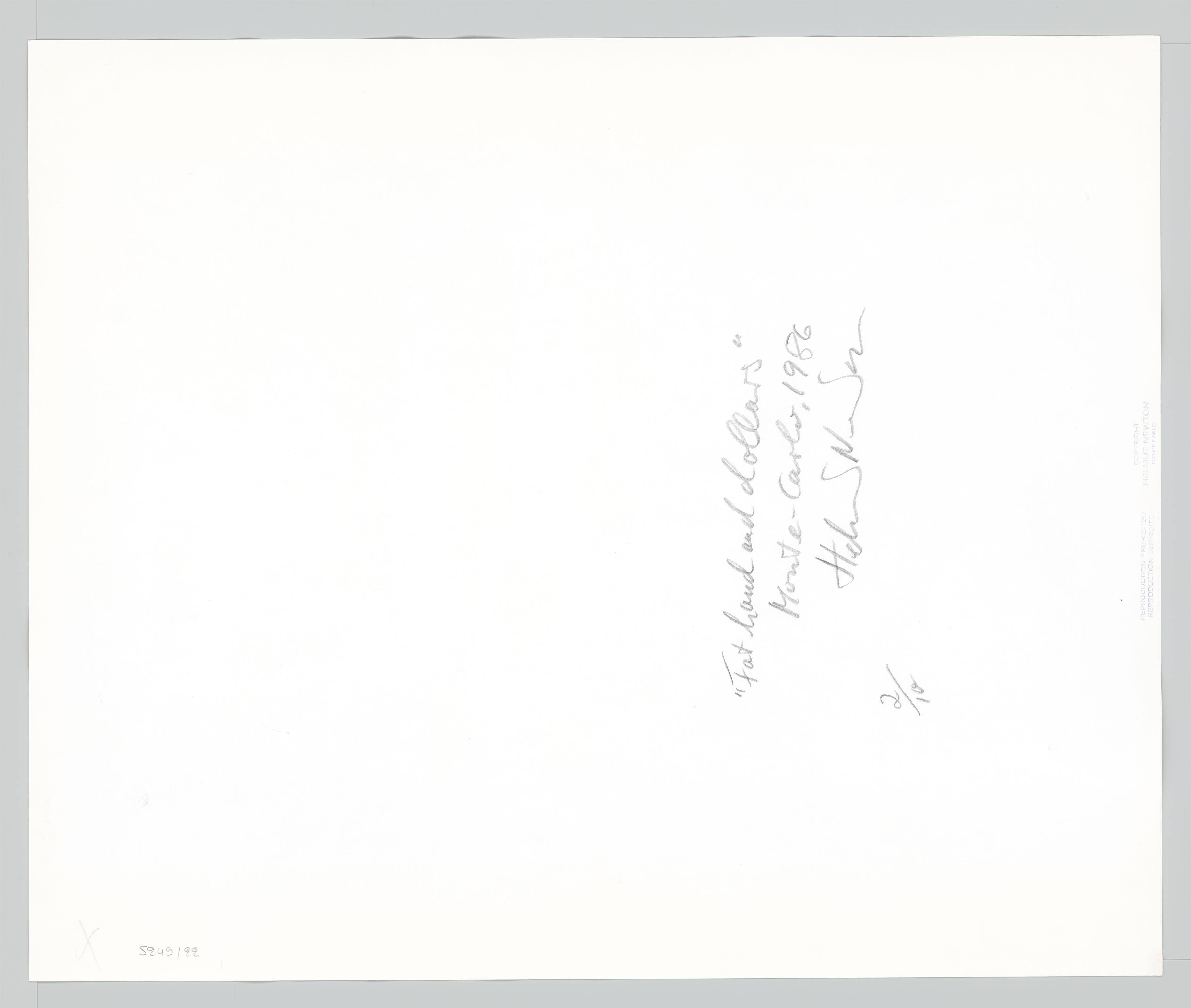 This picture shows the following artwork: Helmut Newton. ”'Fat hand and dollars', Monte Carlo”. 1986 .