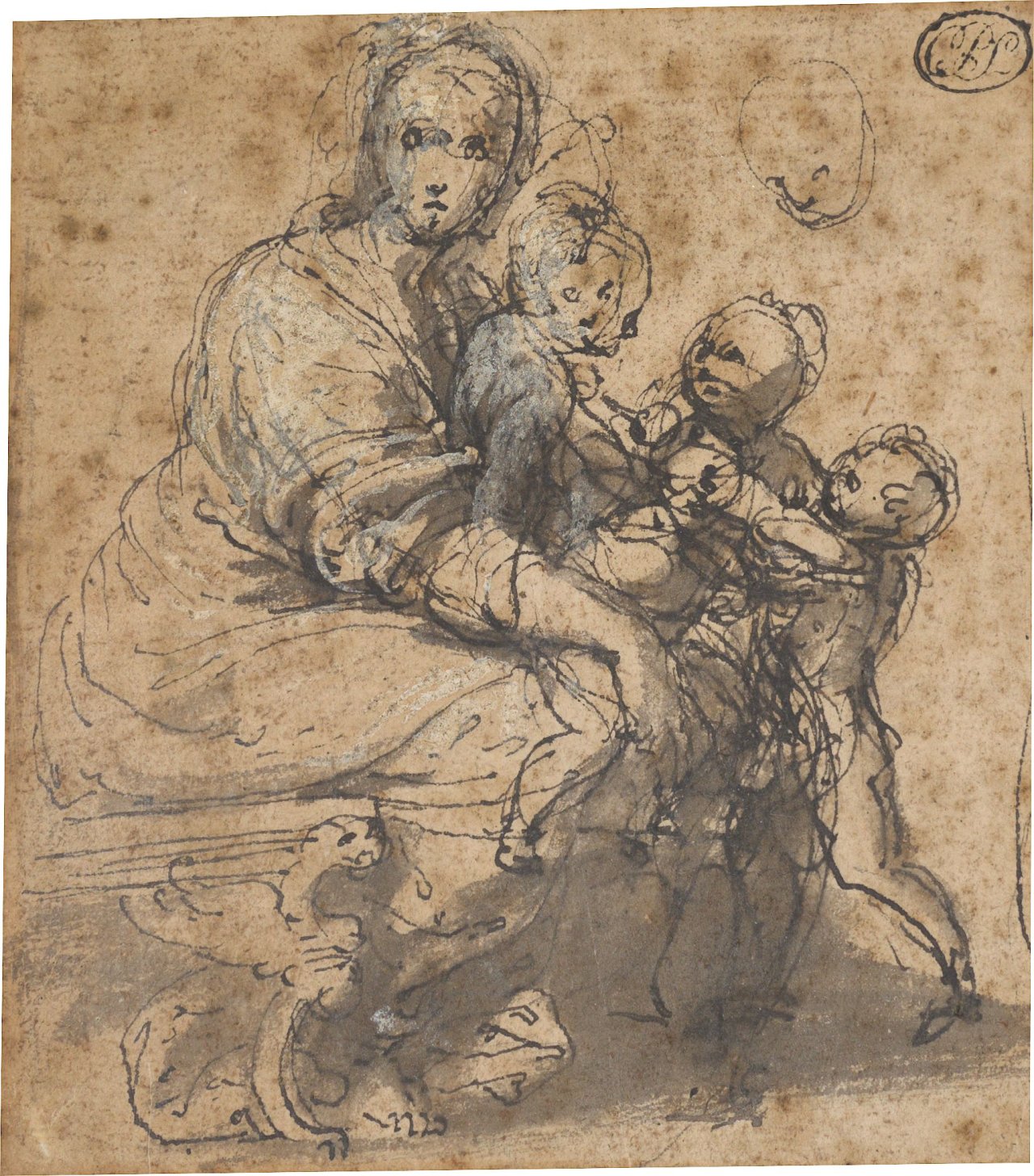 Auf diesem Bild ist das folgende Kunstwerk zu sehen: Perino del Vaga. Madonna mit Kindern.