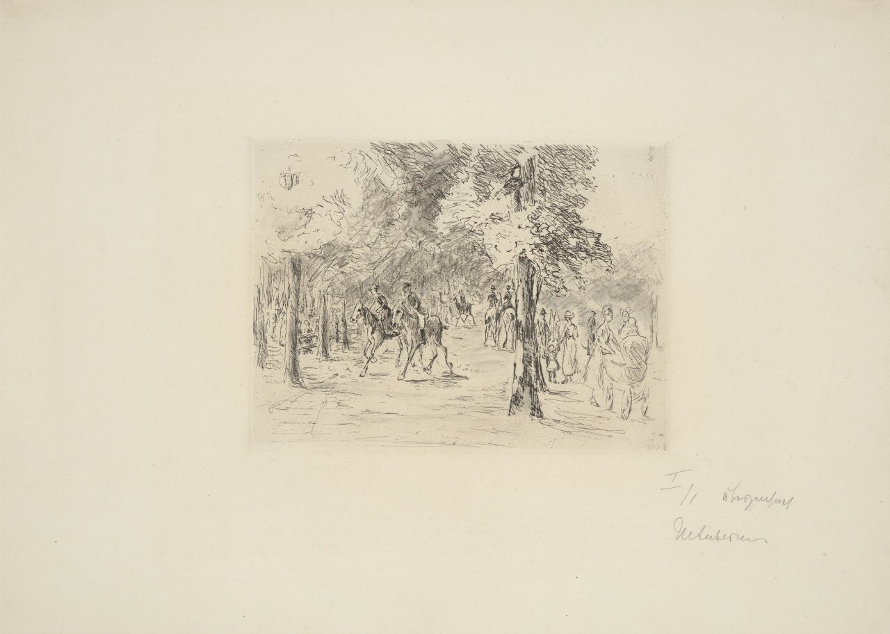 This picture shows the following artwork: Max Liebermann. ”Tiergarten mit Reitern und Spaziergängern”. 1924.
