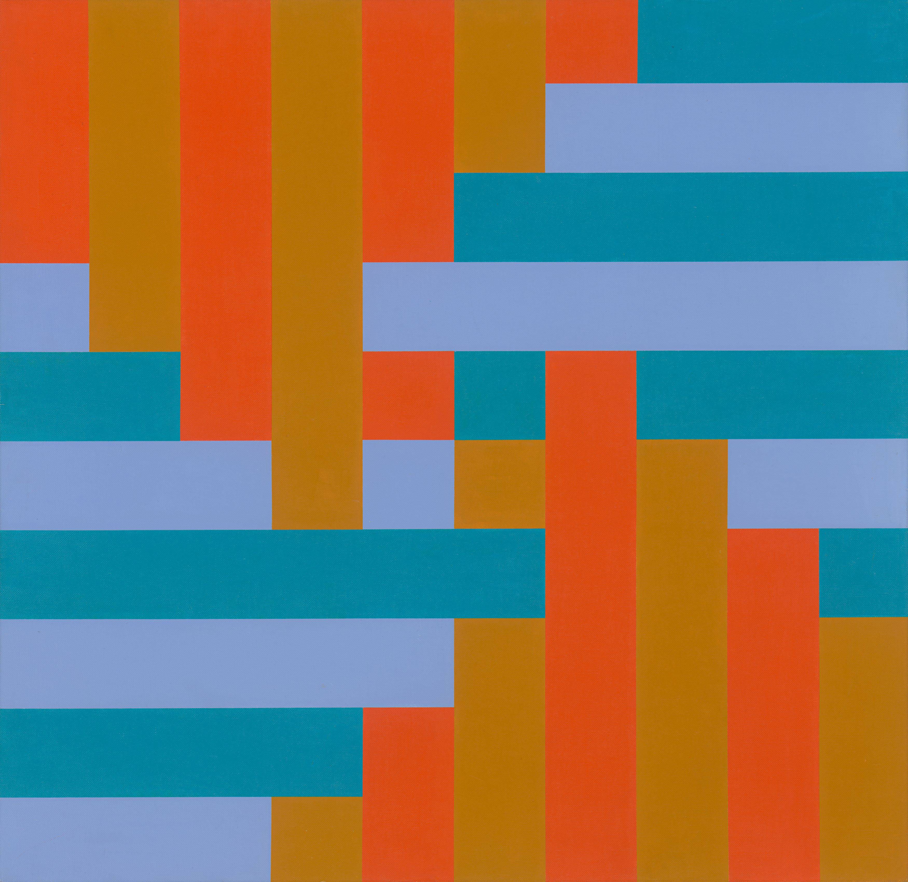This picture shows the following artwork: Richard Paul Lohse. ”Zwei und zwei gleiche Farbgruppen”. 1965/69.