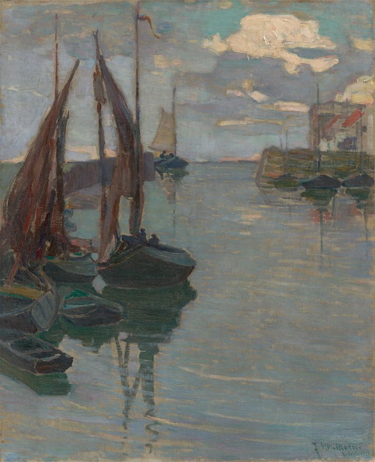 This picture shows the following artwork: Julie Wolfthorn. ”Segelboote im Hafen”. 1912.
