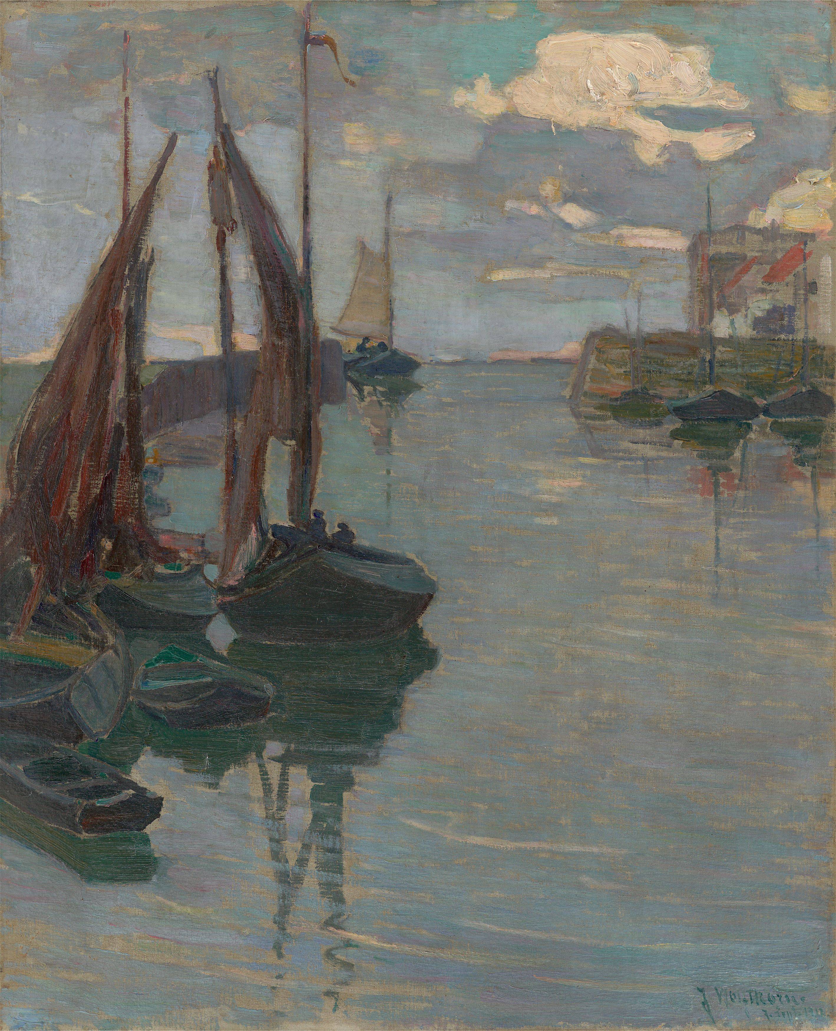 This picture shows the following artwork: Julie Wolfthorn. ”Segelboote im Hafen”. 1912.