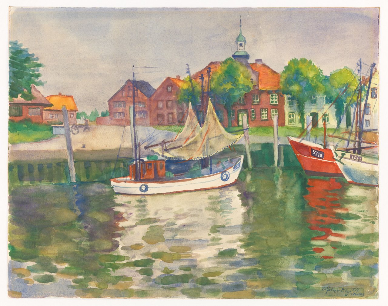 This picture shows the following artwork: Conrad Felixmüller. ”Hafen von Tönning”. 1967.