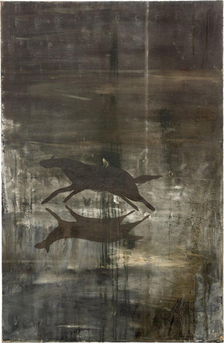 This picture shows the following artwork: Norbert Schwontkowski. ”(from the random paintings) - flucht”. 1990.
