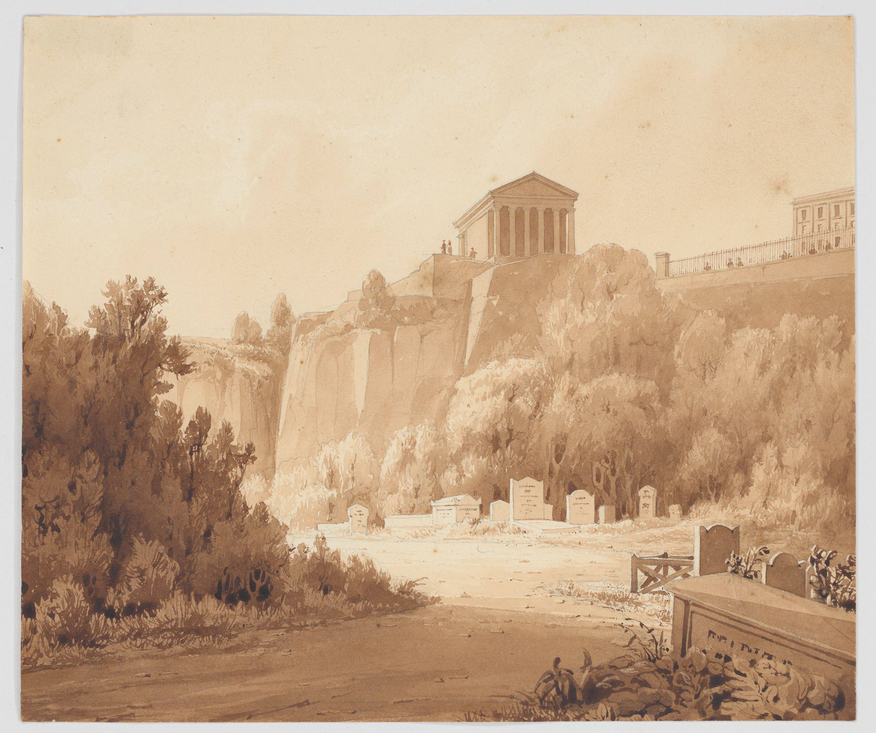 This picture shows the following artwork: Alexandre Calame. Landscape with temple.