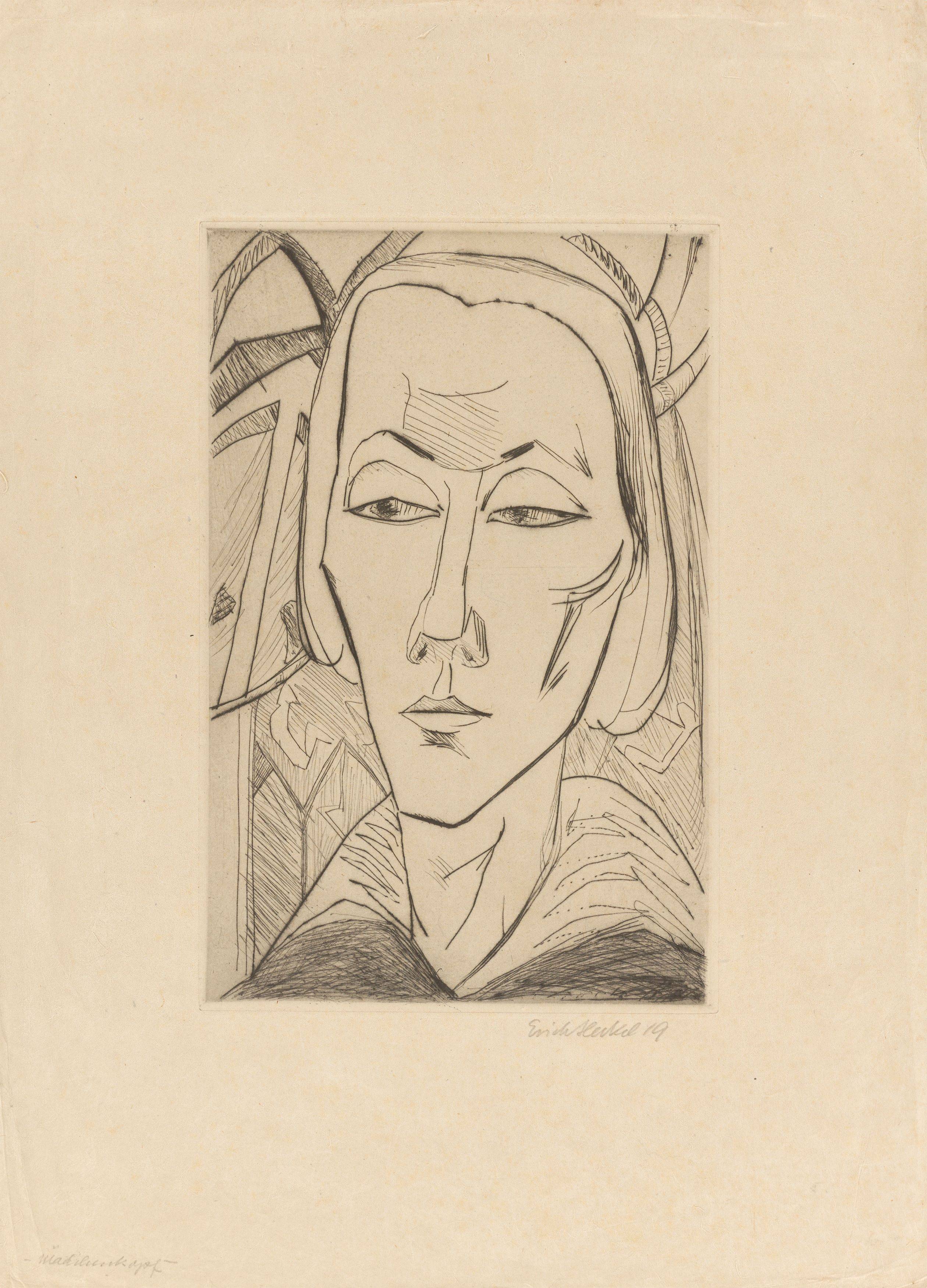 This picture shows the following artwork: Erich Heckel. ”Mädchenkopf”. 1919.