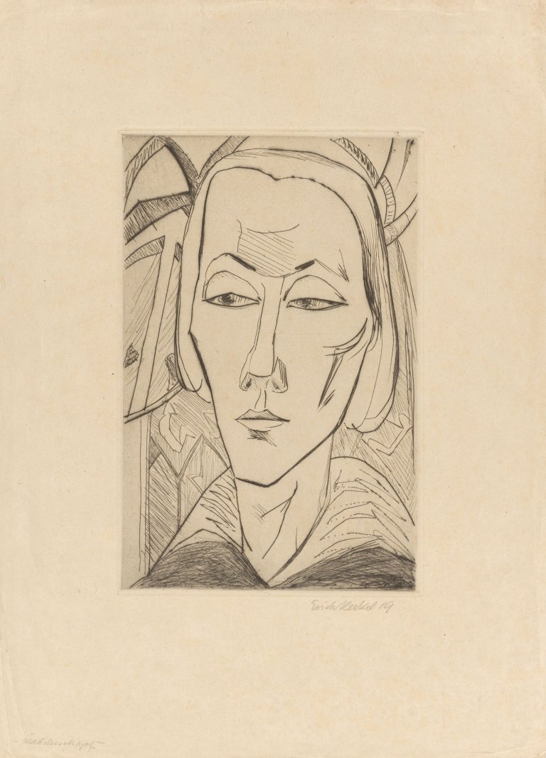 This picture shows the following artwork: Erich Heckel. ”Mädchenkopf”. 1919.