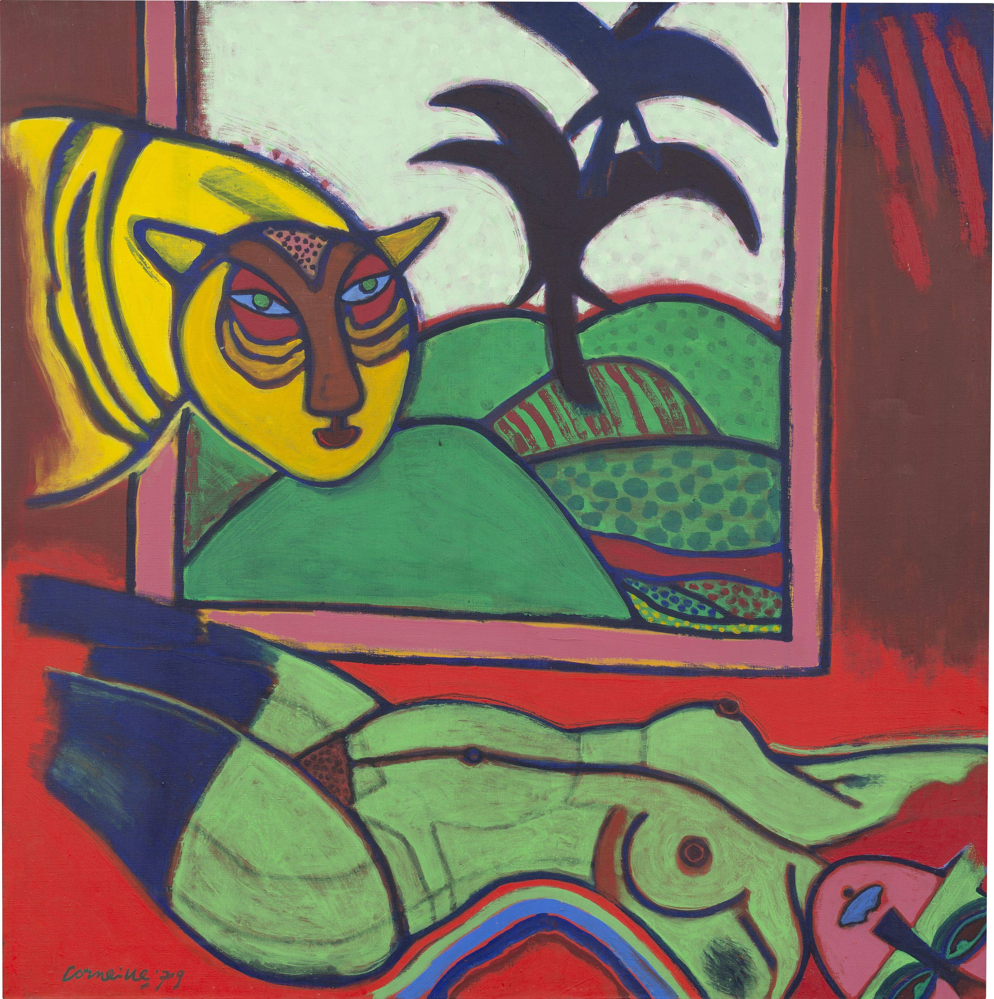 This picture shows the following artwork:  Corneille (i.e. Cornelis Guillaume Beverloo). ”LE TIGRE AMOUREUX”. 1979.