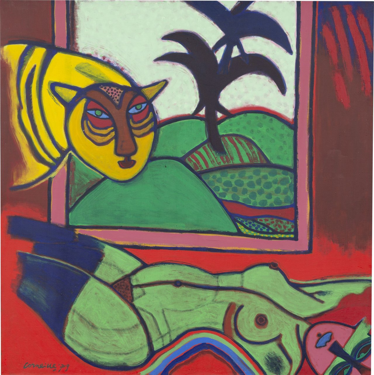 This picture shows the following artwork:  Corneille (i.e. Cornelis Guillaume Beverloo). ”LE TIGRE AMOUREUX”. 1979.