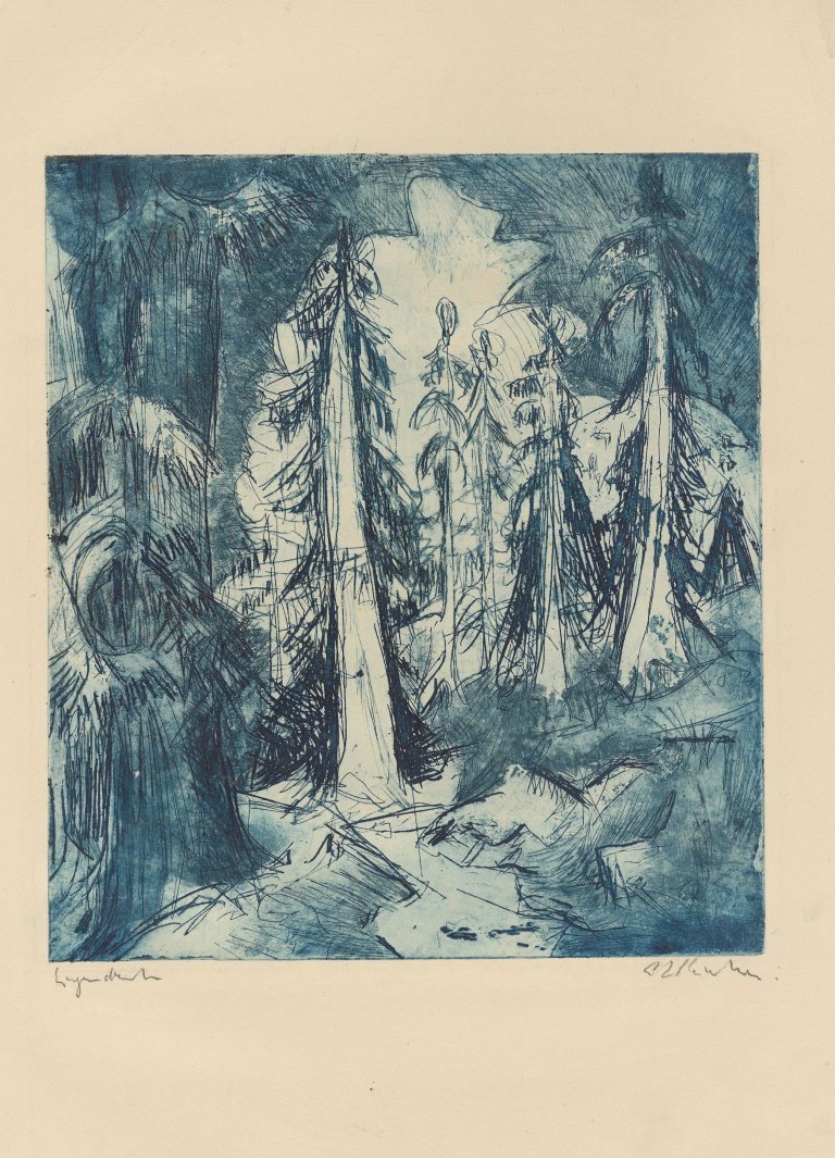 This picture shows the following artwork: Ernst Ludwig Kirchner. ”Alpenweg mit Wettertannen”. 1919.