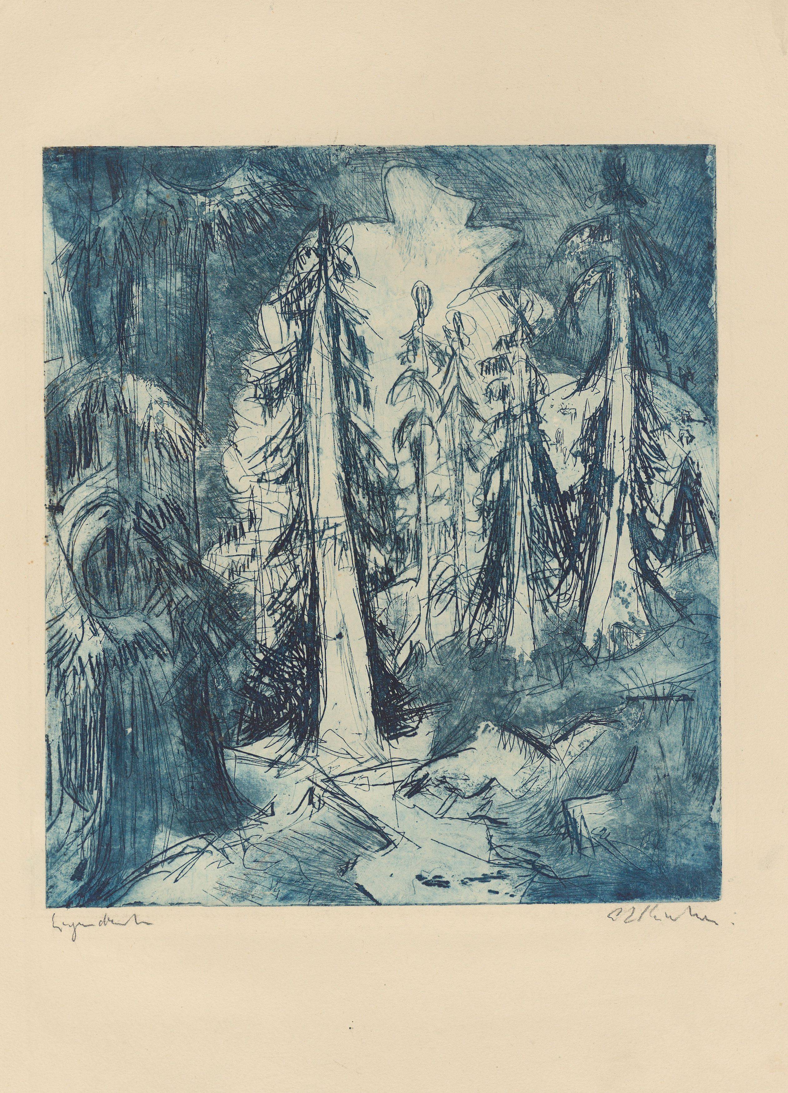 Auf diesem Bild ist das folgende Kunstwerk zu sehen: Ernst Ludwig Kirchner. „Alpenweg mit Wettertannen“. 1919.