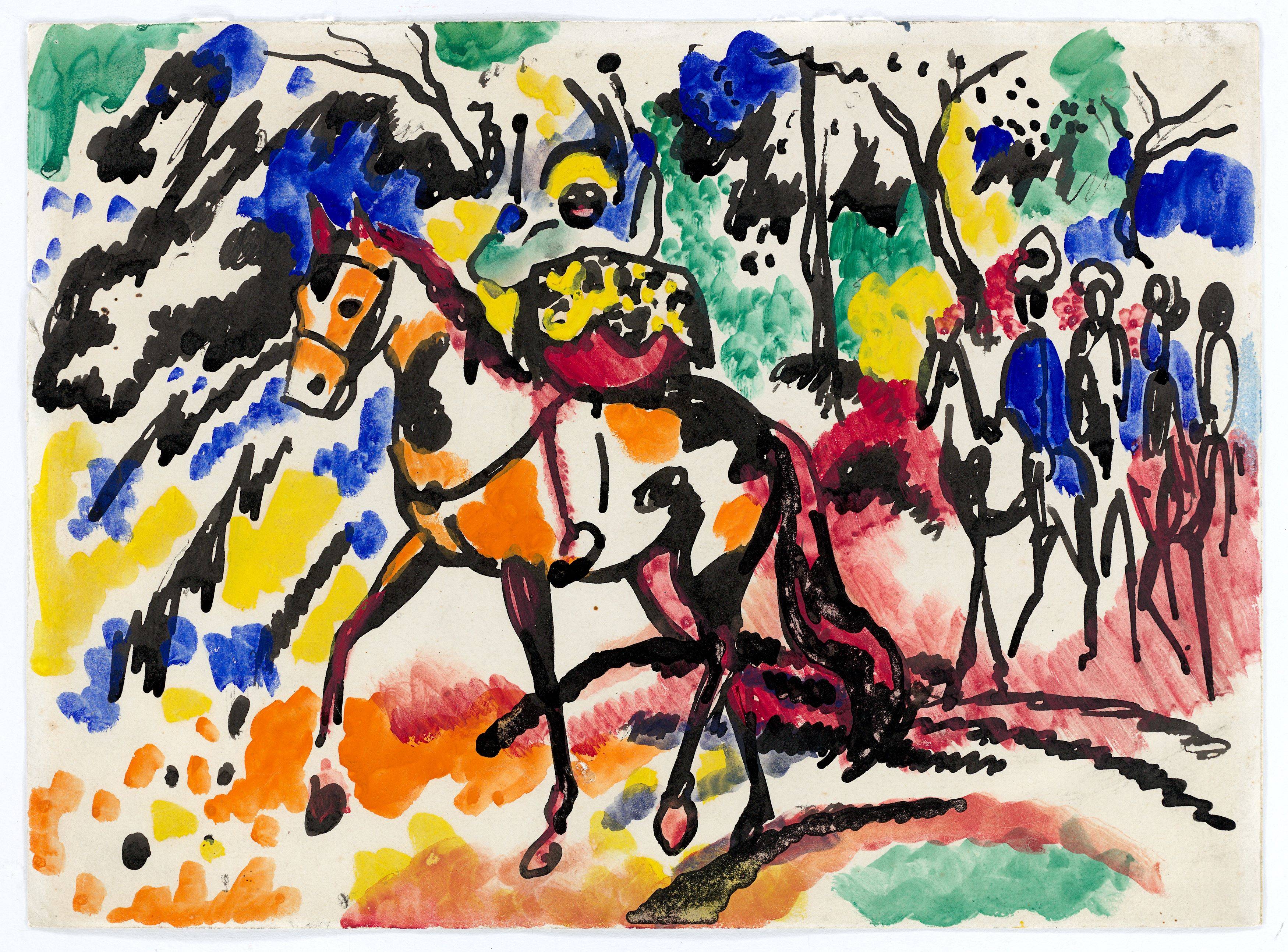 Auf diesem Bild ist das folgende Kunstwerk zu sehen: August Macke. „Paukeschlagender Mohr“. 1912.