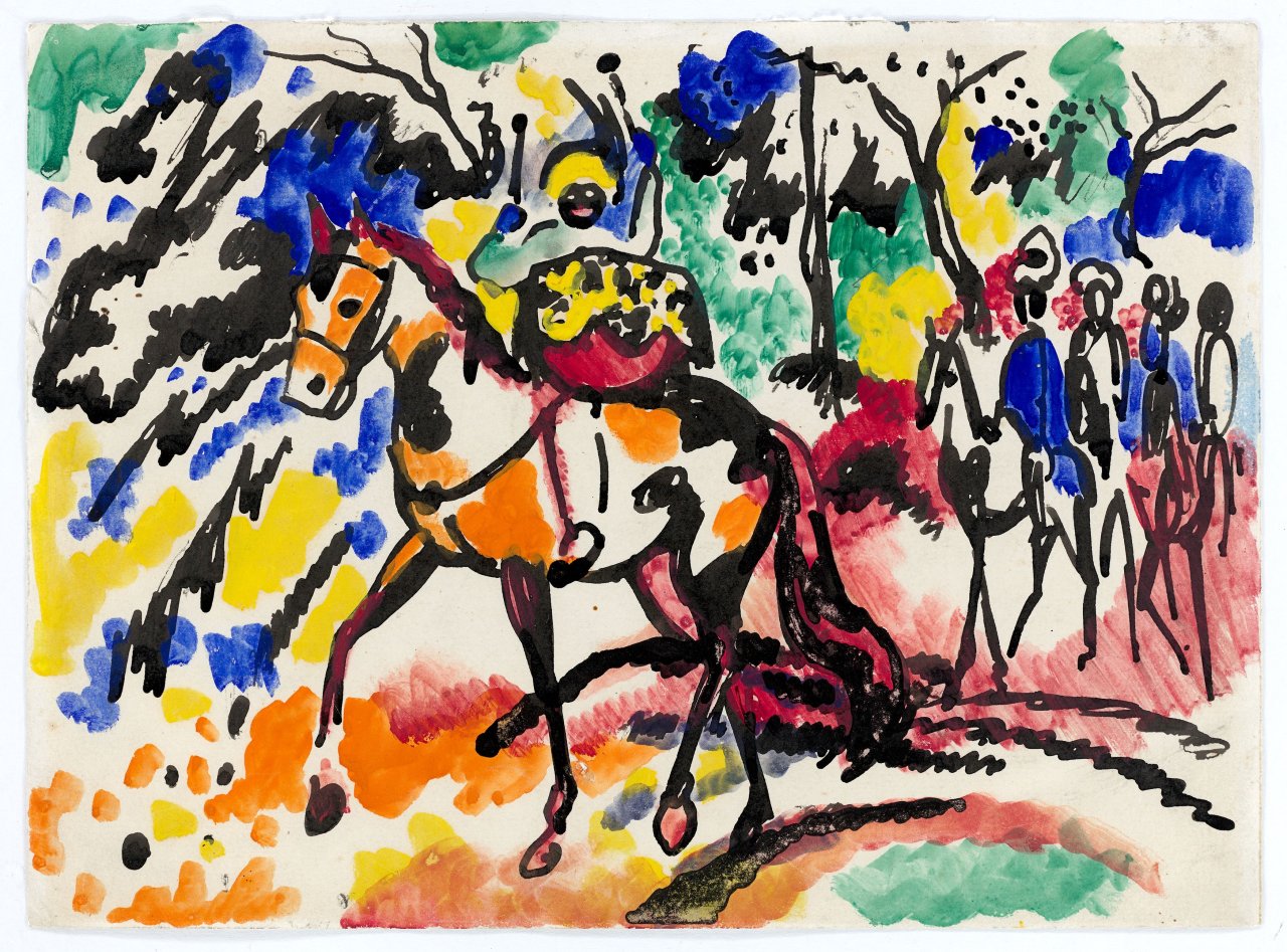 Auf diesem Bild ist das folgende Kunstwerk zu sehen: August Macke. „Paukeschlagender Mohr“. 1912.