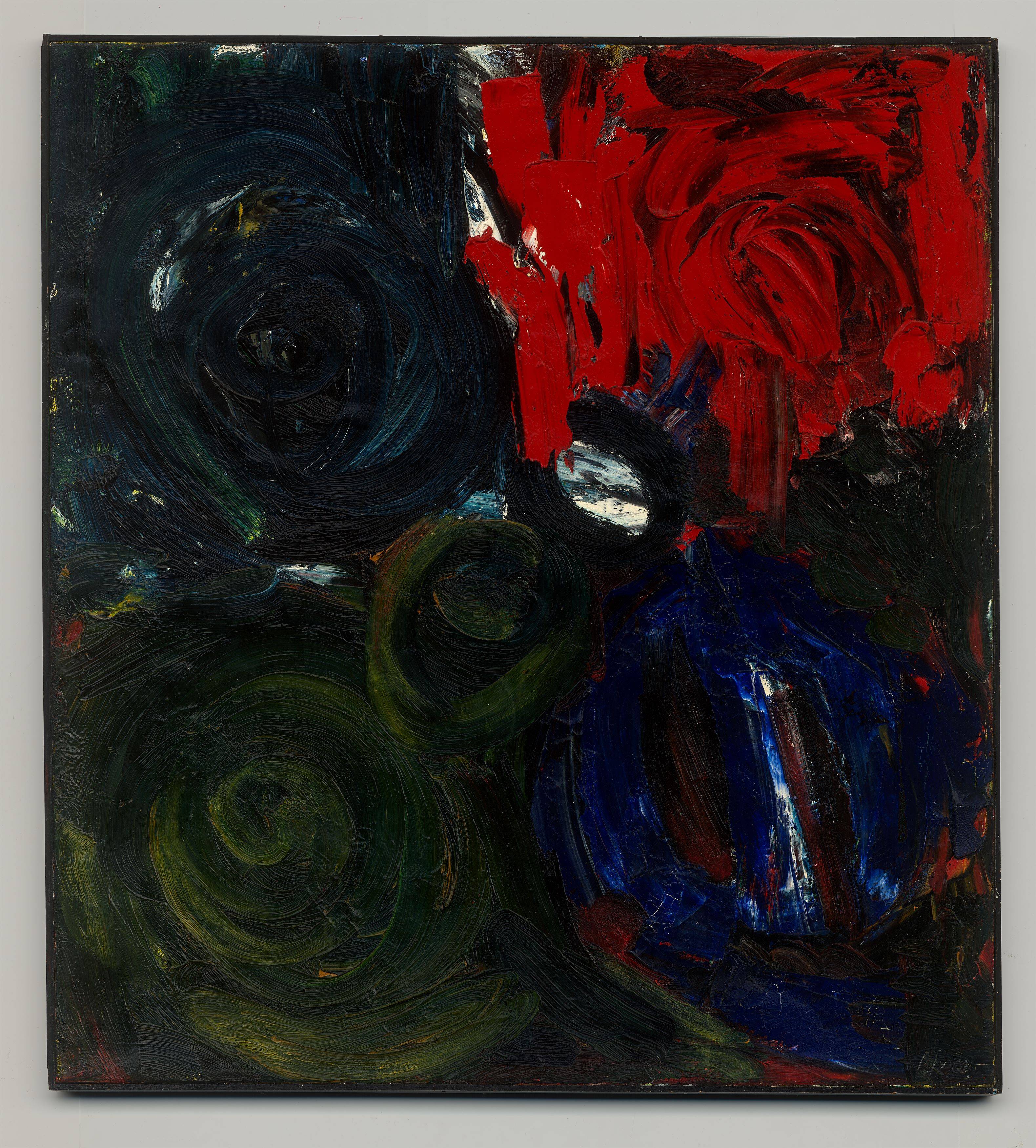 Auf diesem Bild ist das folgende Kunstwerk zu sehen: Ernst Wilhelm Nay. „Im Dunkel – Feuer“. 1963.