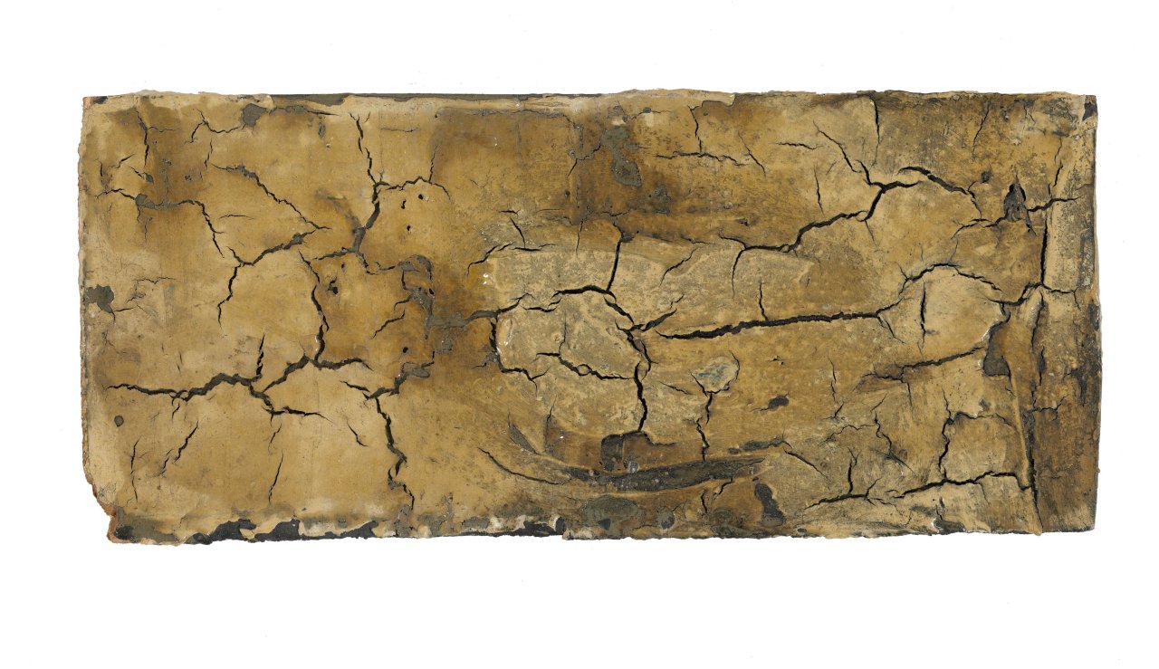 Auf diesem Bild ist das folgende Kunstwerk zu sehen: Hermann Glöckner. Gerissene helle Farbfläche auf braunem Grund. 1954.