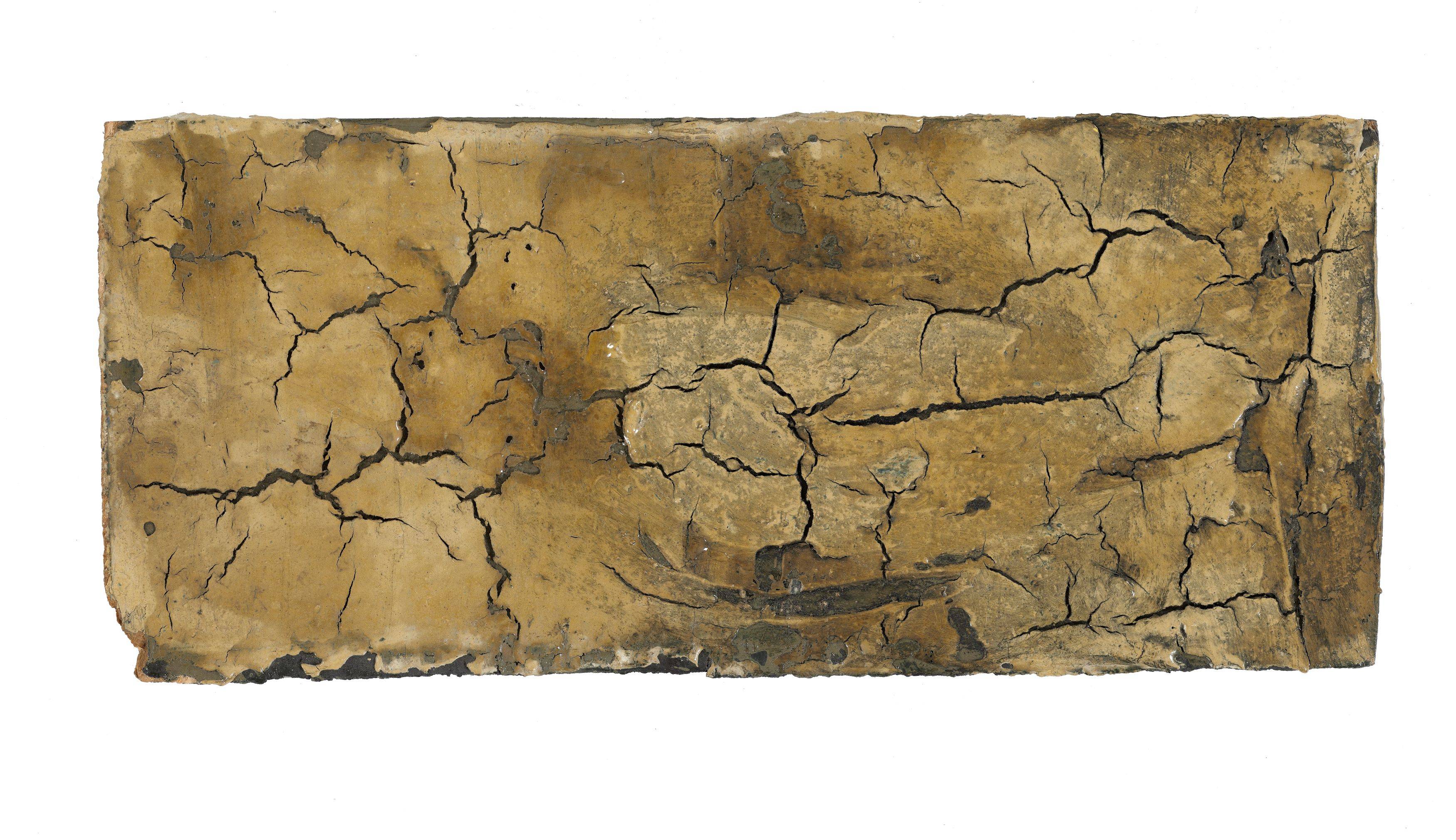 Auf diesem Bild ist das folgende Kunstwerk zu sehen: Hermann Glöckner. Gerissene helle Farbfläche auf braunem Grund. 1954.