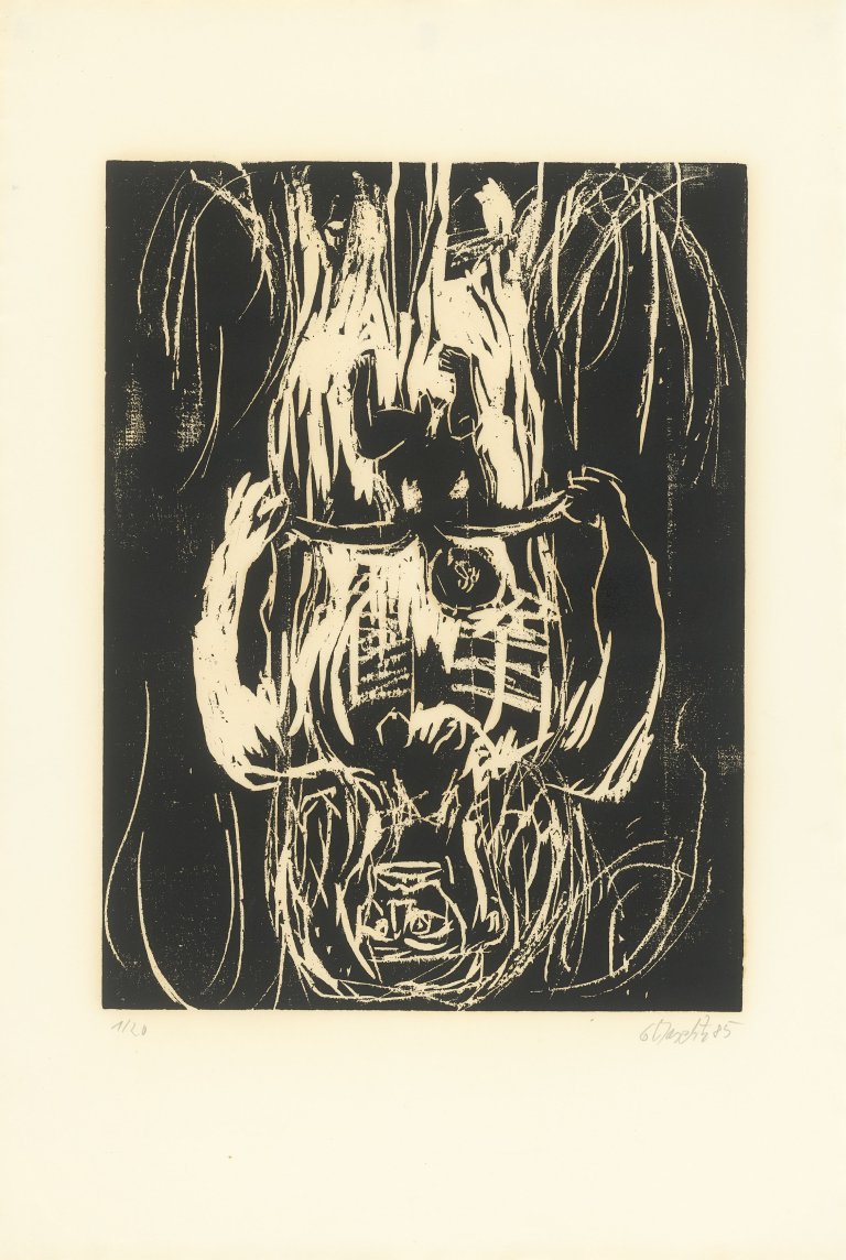 Auf diesem Bild ist das folgende Kunstwerk zu sehen: Georg Baselitz. „Rote Mutter, schwarzes Kind“. 1985/86.