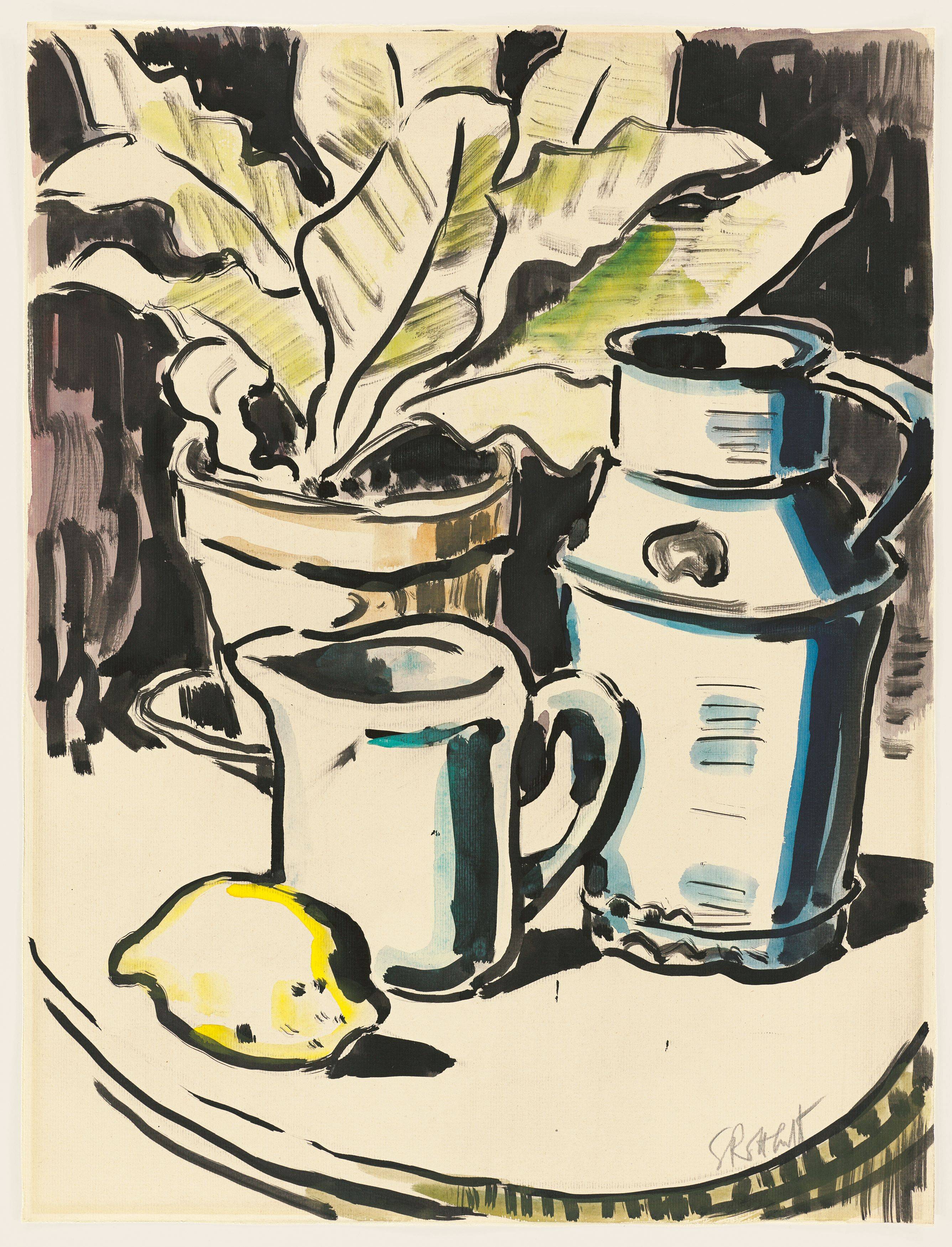 Auf diesem Bild ist das folgende Kunstwerk zu sehen: Karl Schmidt-Rottluff. „Stillleben mit Farn“. 1948.