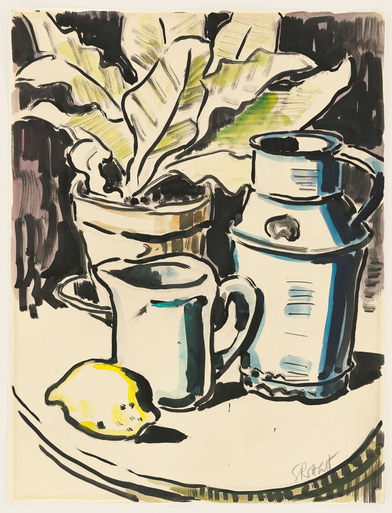 Auf diesem Bild ist das folgende Kunstwerk zu sehen: Karl Schmidt-Rottluff. „Stillleben mit Farn“. 1948.