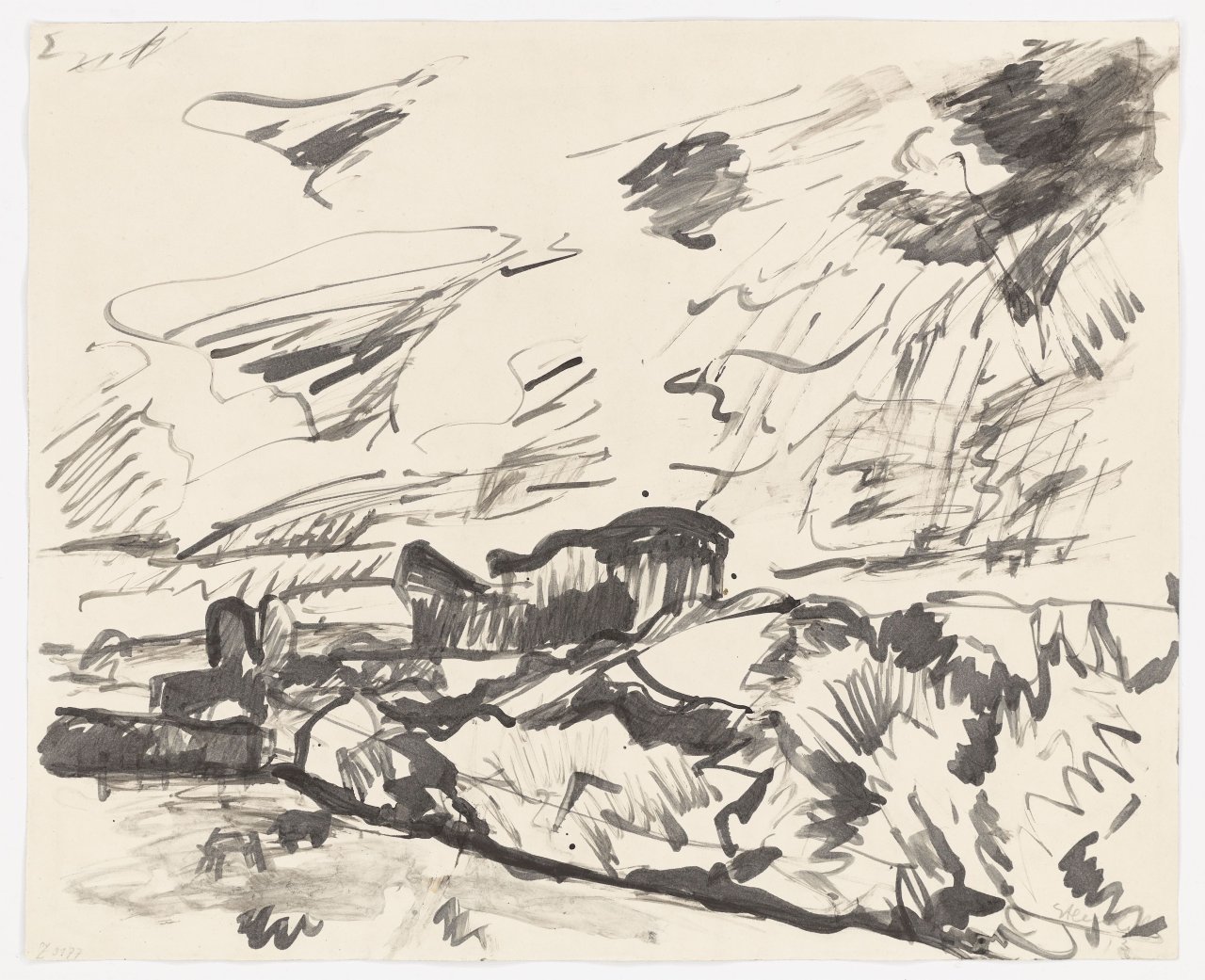 Auf diesem Bild ist das folgende Kunstwerk zu sehen: Erich Heckel. „Holsteinische Landschaft“. 1913.