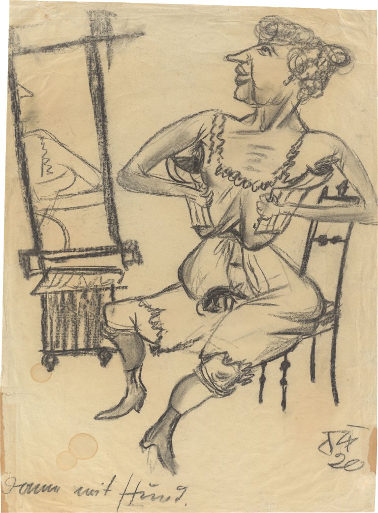 This picture shows the following artwork: Otto Dix. ”Dame mit Hund”. 1920.