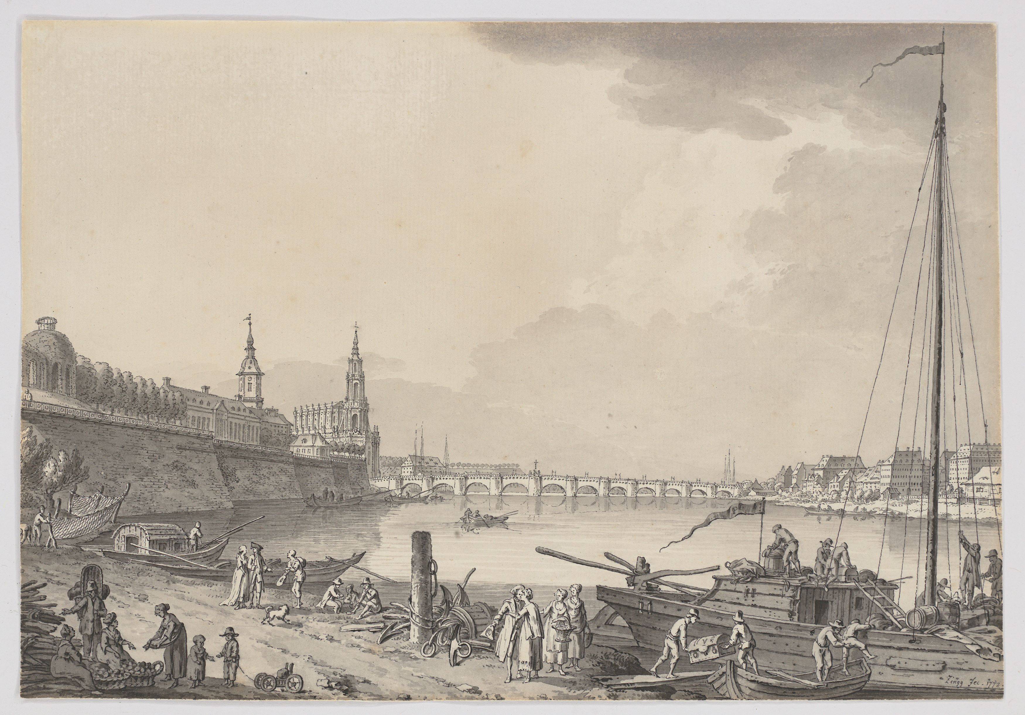 This picture shows the following artwork: Adrian Zingg. View of Dresden. 1772.